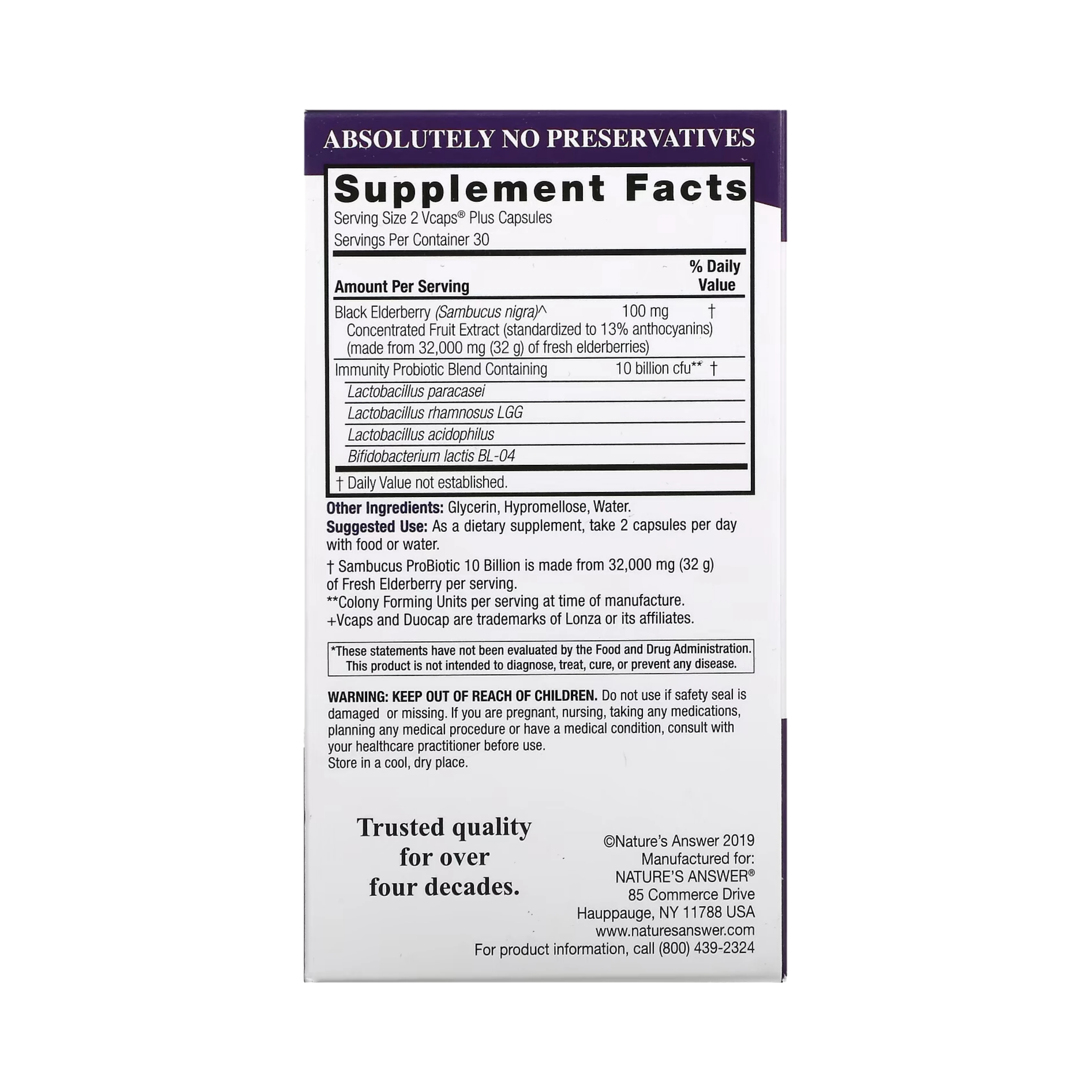 Nature's Answer - Sambucus + Probiotic, 60 Vegan DuoCap Capsules