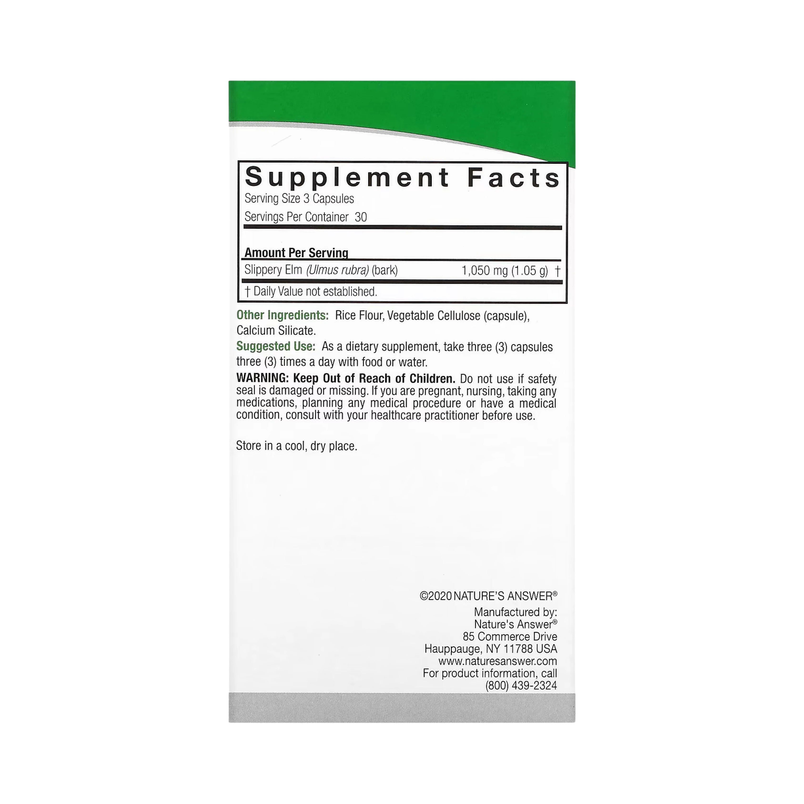 Nature’s Answer - Slippery Elm Bark, 90 Capsules
