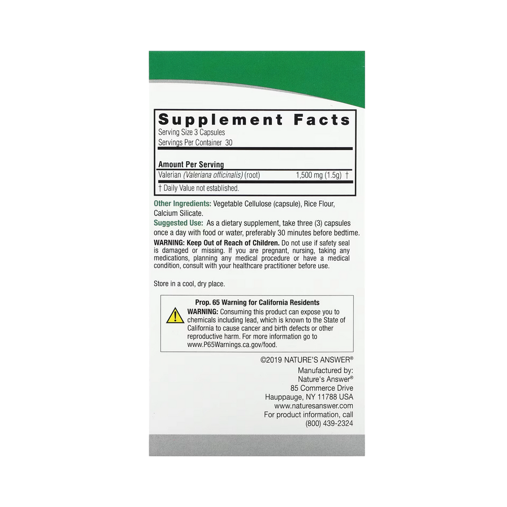 Nature's Answer - Valerian, 90 Vegetarian Capsules