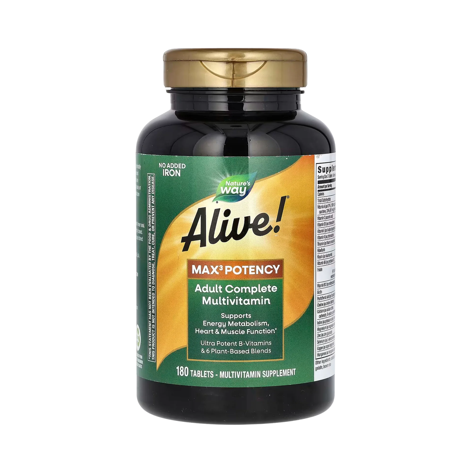 Nature's Way, Alive! Max3 Potency Multivitamin, No Iron, 180 Capsules