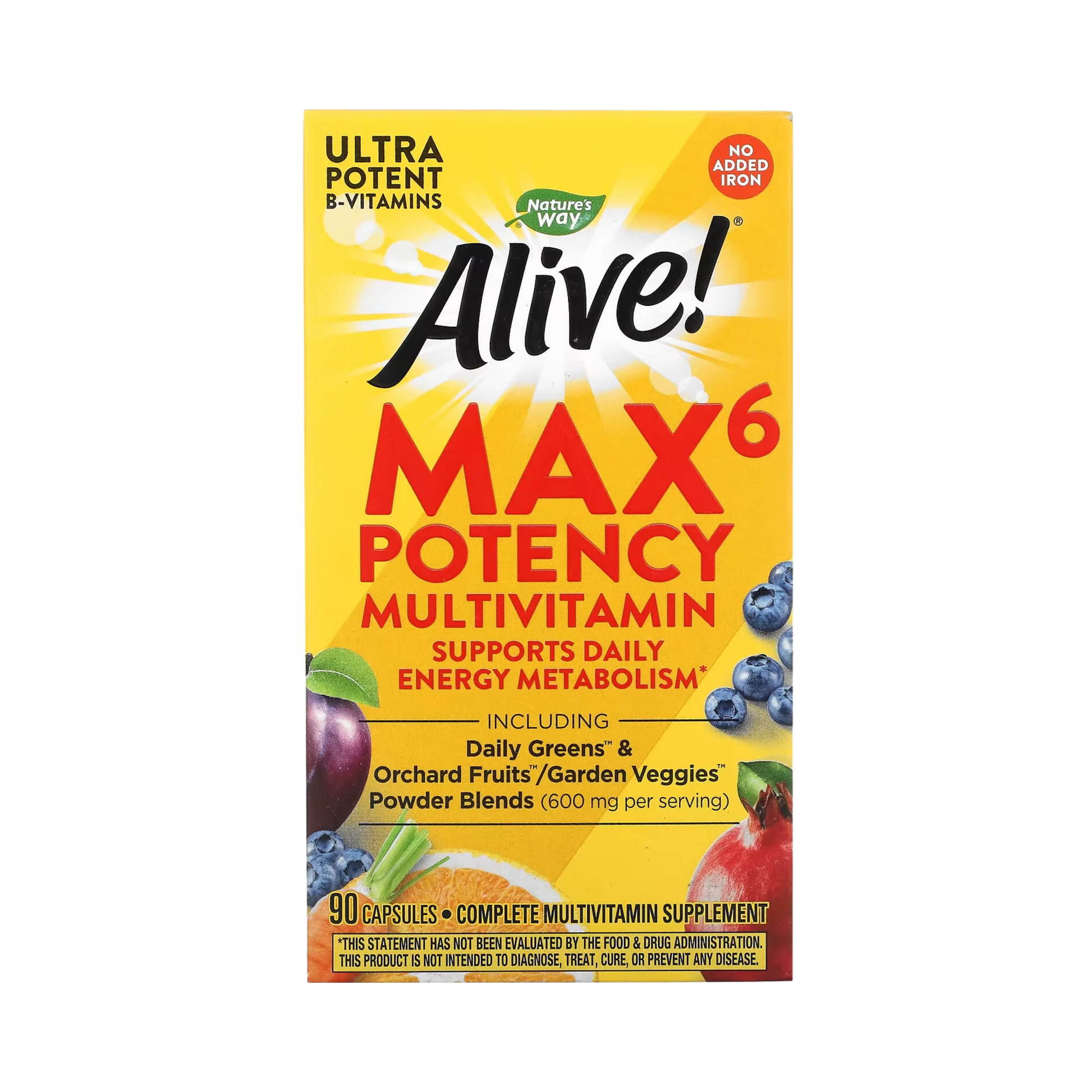 Nature's Way, Alive! Max6 Potency Multivitamin, No Added Iron, 90 Capsules