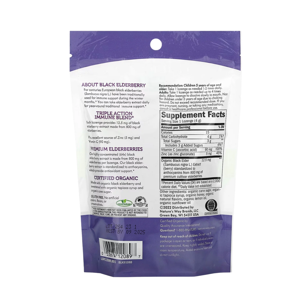 Nature's Way, Organic Sambucus Zinc  Honey Lemon Flavour, 24 Lozenges