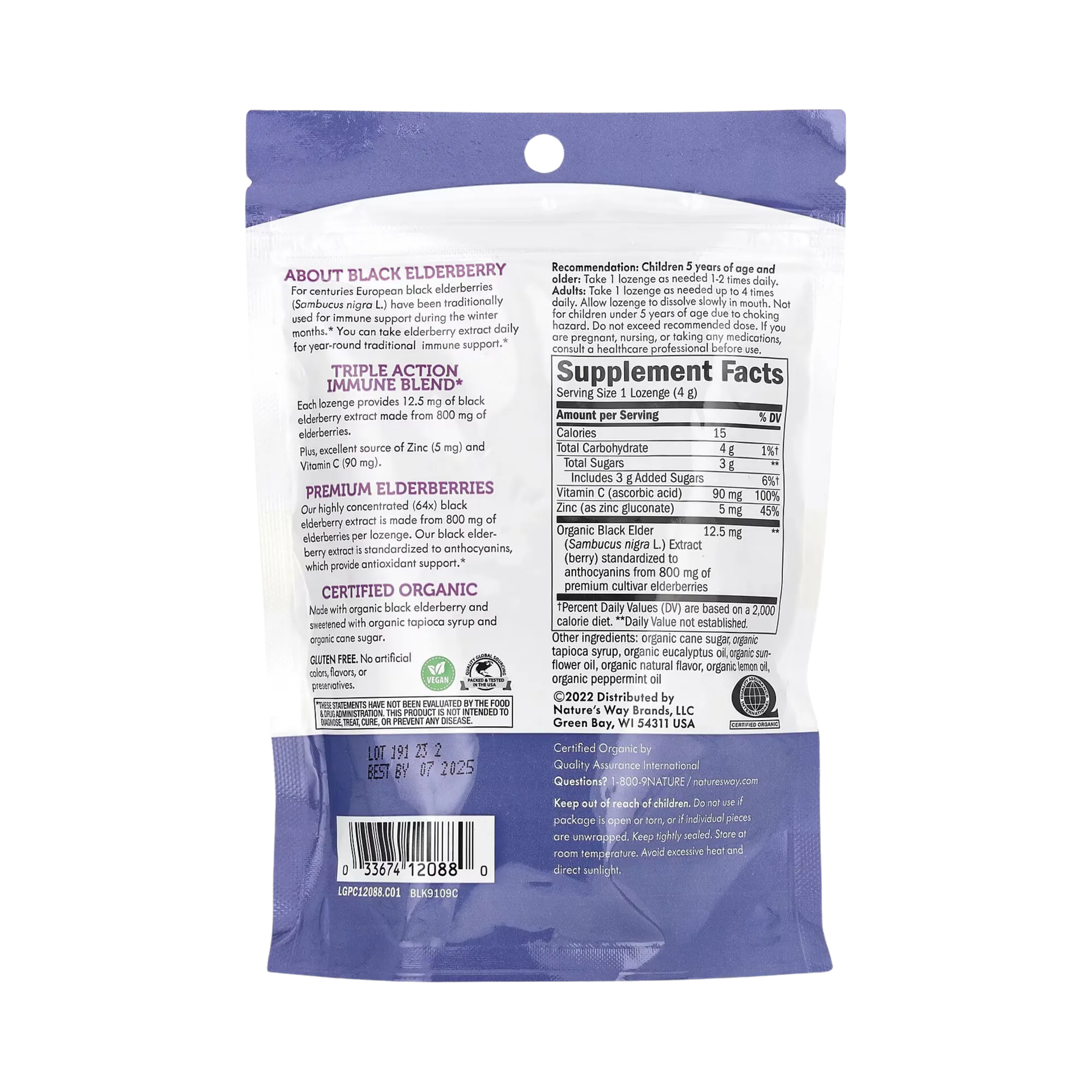 Nature's Way, Organic Sambucus Zinc Lozenges Peppermint Flavour, 24 Lozenges