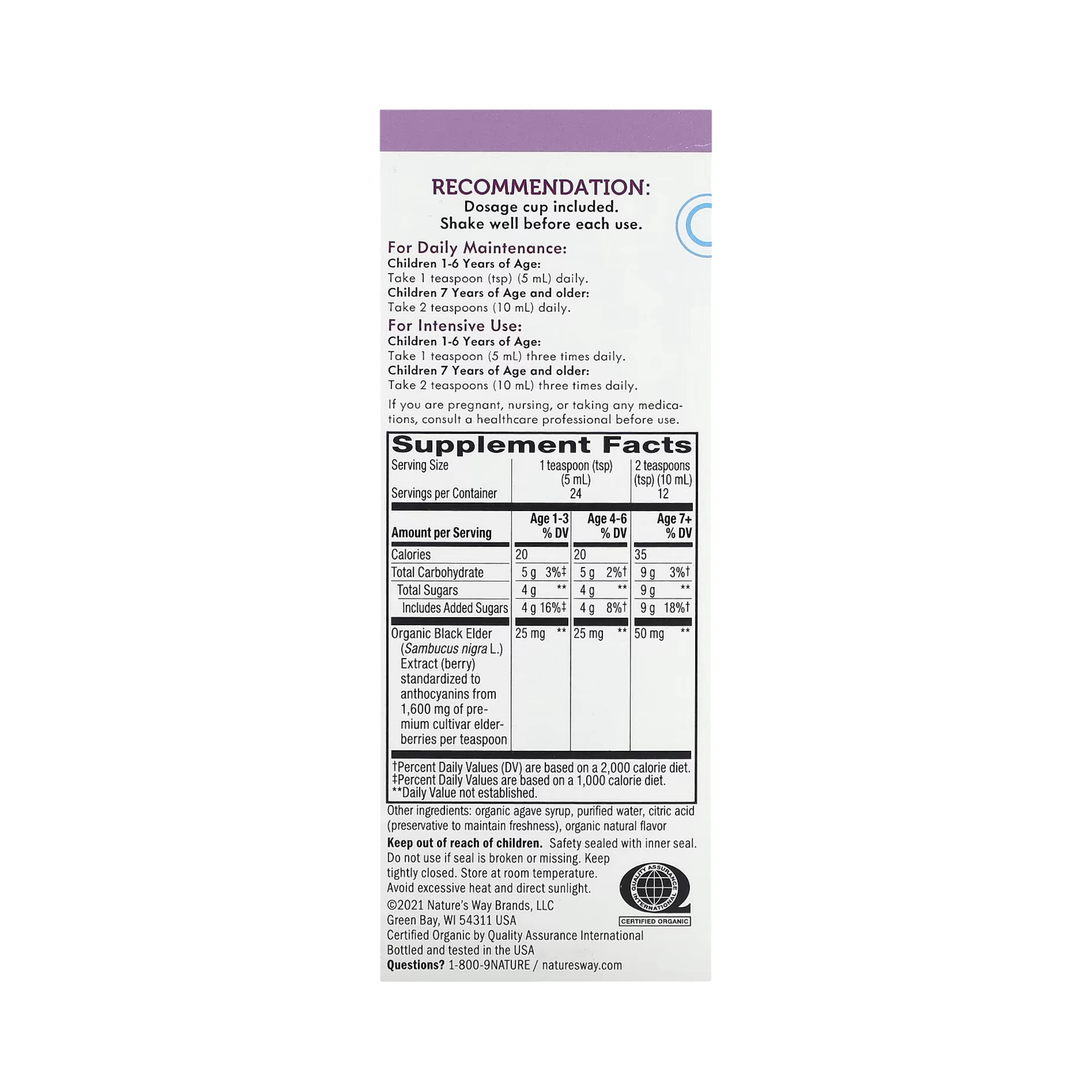 Nature's Way, Sambucus for Kids, Organic Elderberry Syrup, 4 Fl Oz