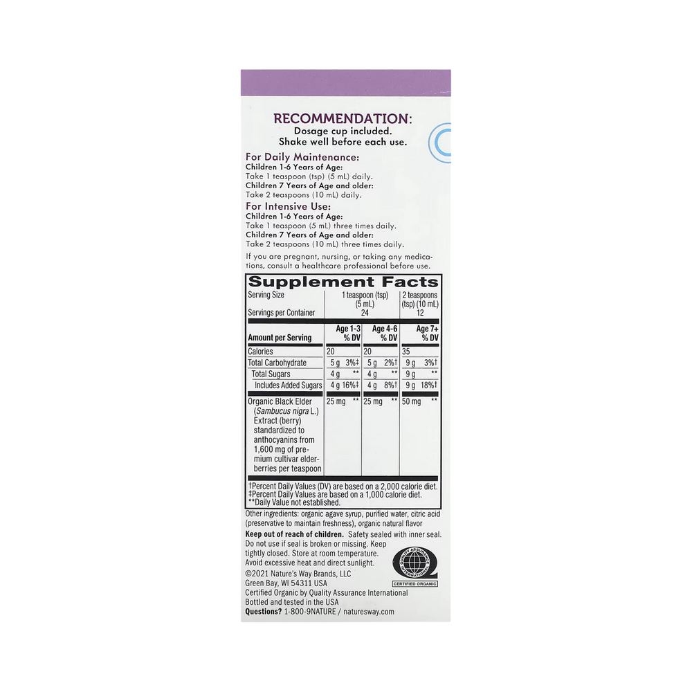 Nature's Way, Sambucus for Kids, Organic Elderberry Syrup, 4 Fl Oz