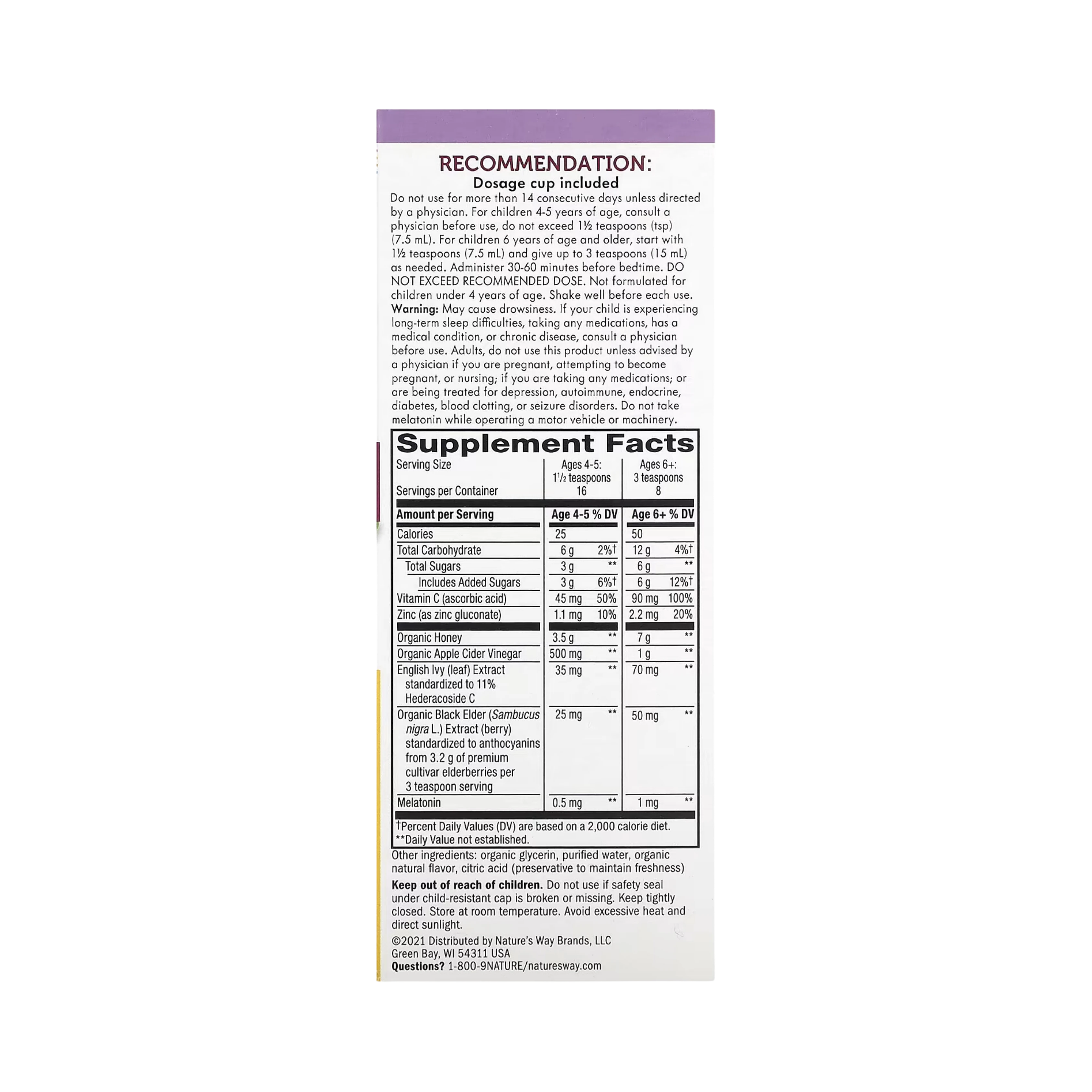 Nature's Way, Sambucus HoneyBerry NightTime Cough Syrup for Kids, 4 Oz