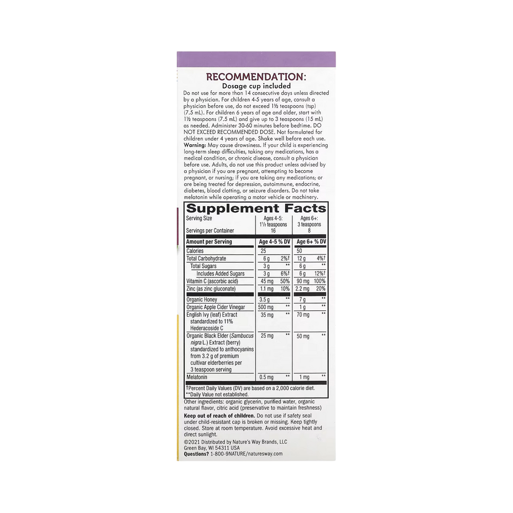 Nature's Way, Sambucus HoneyBerry NightTime Cough Syrup for Kids, 4 Oz