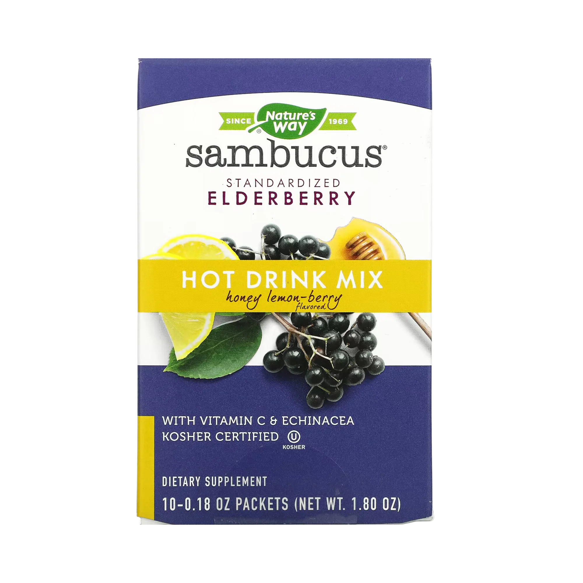 Nature's Way, Sambucus Hot Drink Mix, Honey Lemon Berry Flavoured, 10 Packets