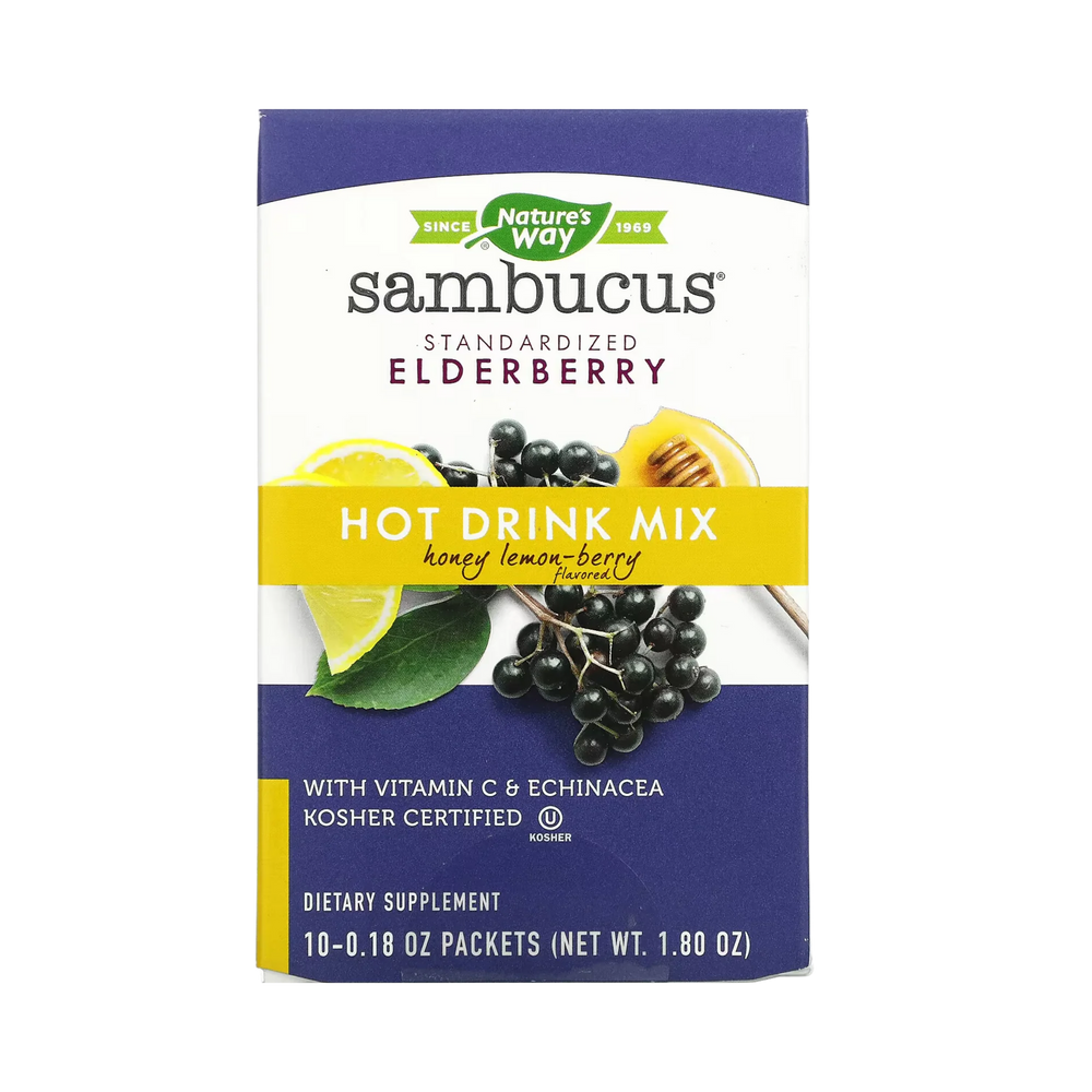 Nature's Way, Sambucus Hot Drink Mix, Honey Lemon Berry Flavoured, 10 Packets