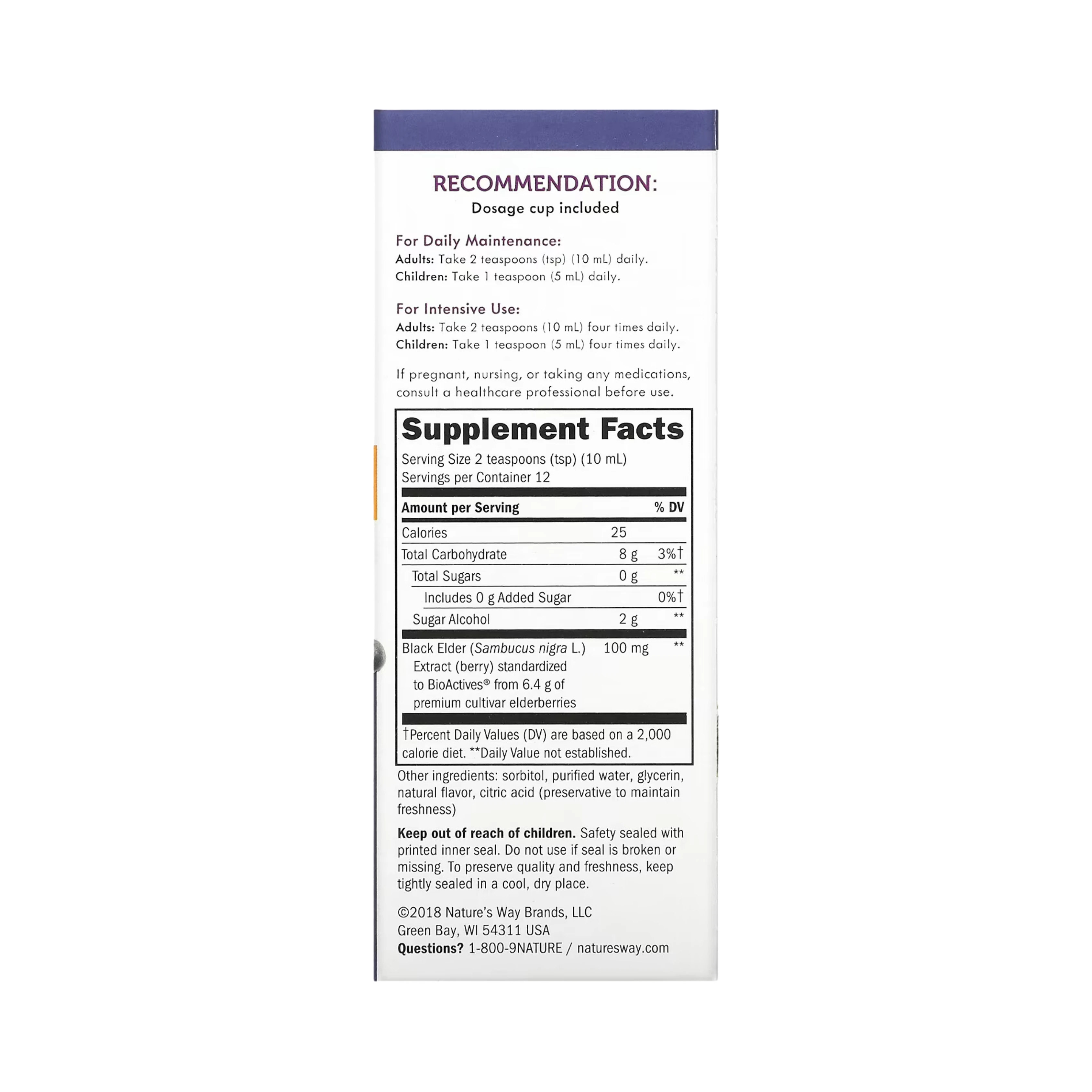 Nature's Way, Sambucus Sugar-Free Syrup, 4 Oz