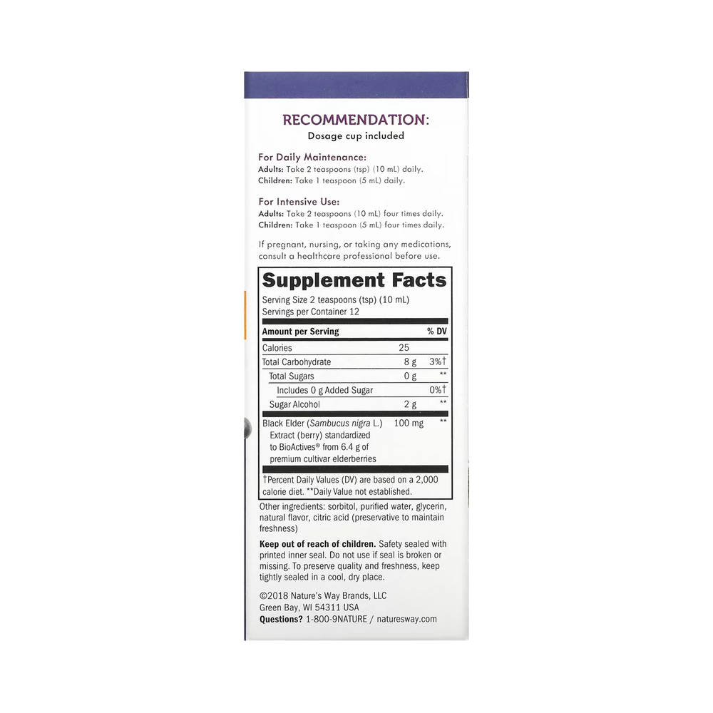 Nature's Way, Sambucus Sugar-Free Syrup, 4 Oz