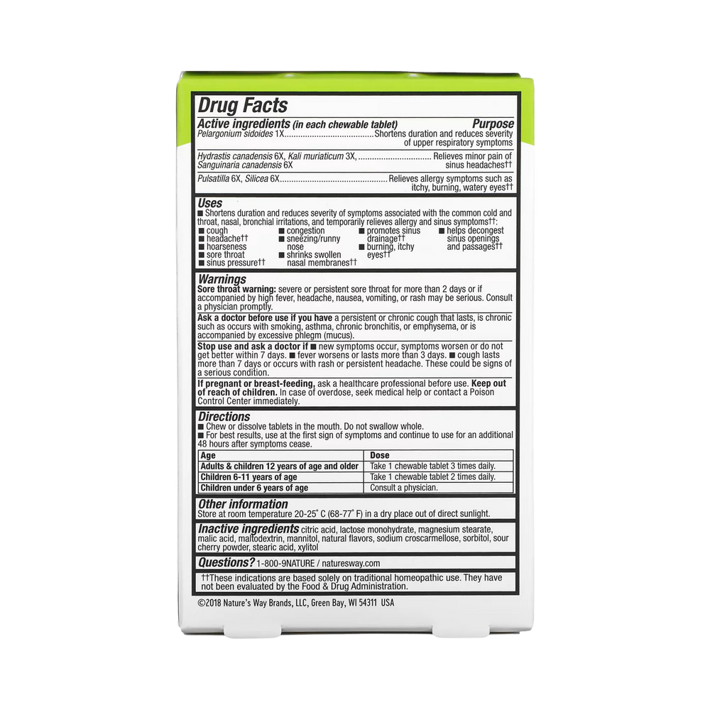 Nature's Way, Umcka Allergy+Sinus Chewables, 20 Tablets