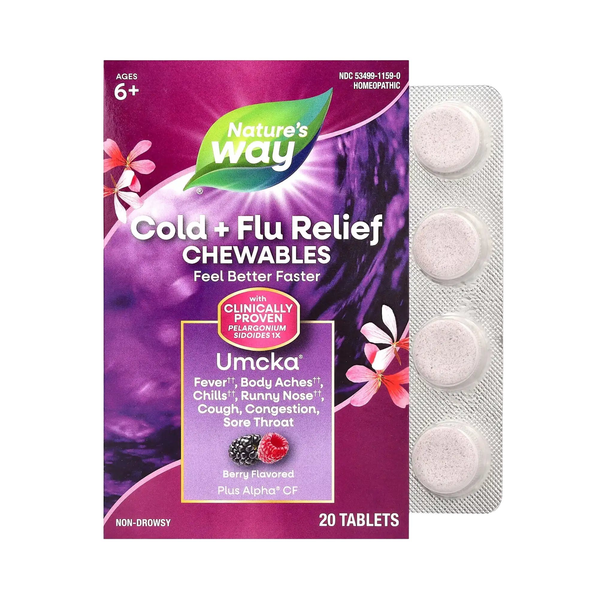 Nature's Way, Umcka Cold+Flu, Chewables Berry, 20 Tablets