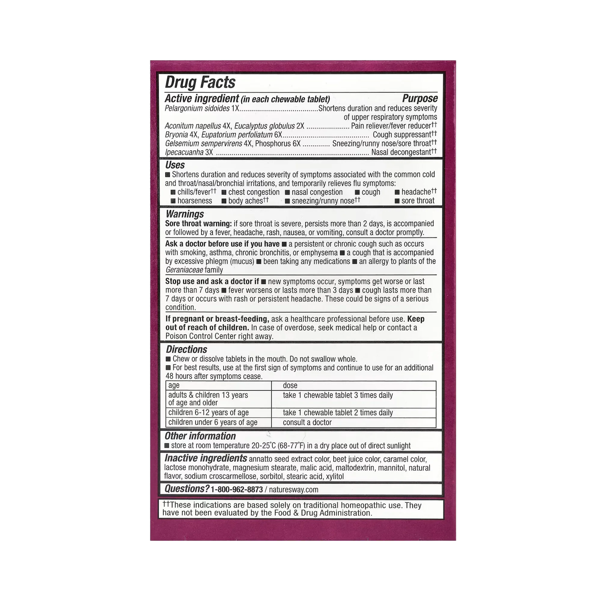 Nature's Way, Umcka Cold+Flu, Chewables Berry, 20 Tablets