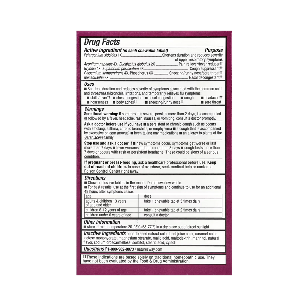 Nature's Way, Umcka Cold+Flu, Chewables Berry, 20 Tablets