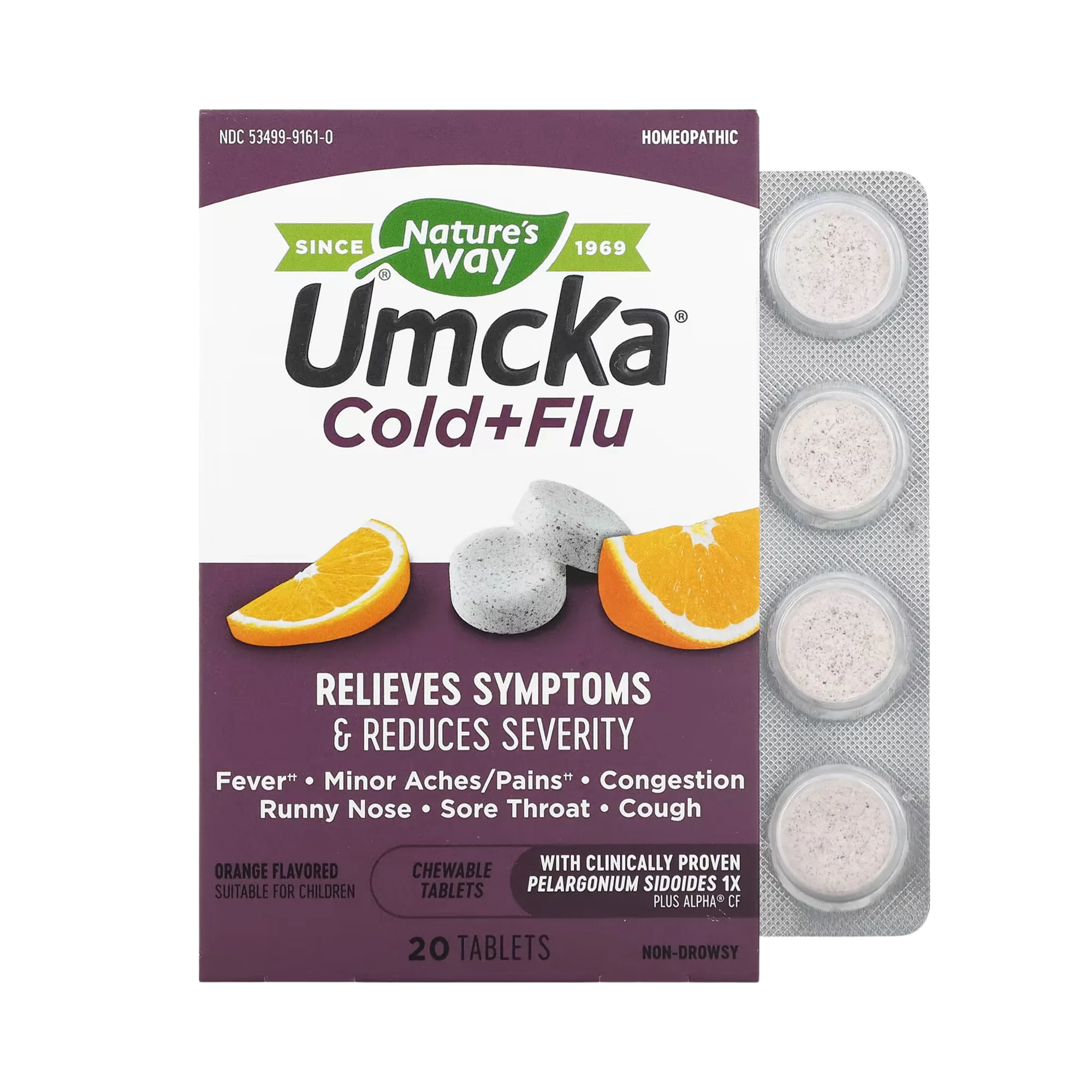 Nature's Way, Umcka Cold+Flu Chewables, Orange, 20 Tablets