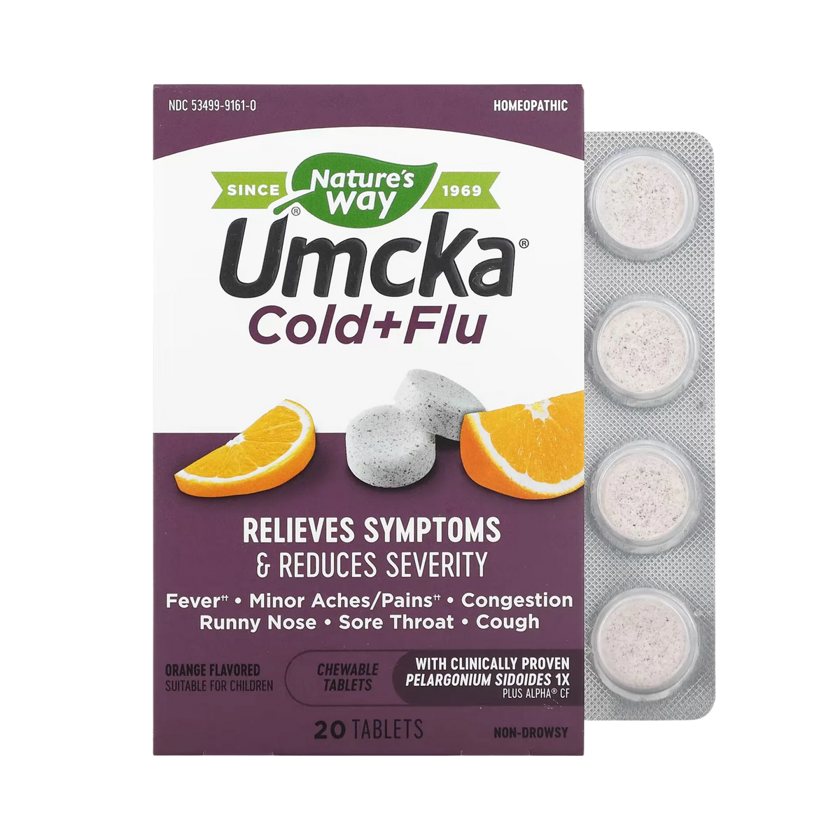 Nature's Way, Umcka Cold+Flu Chewables, Orange, 20 Tablets