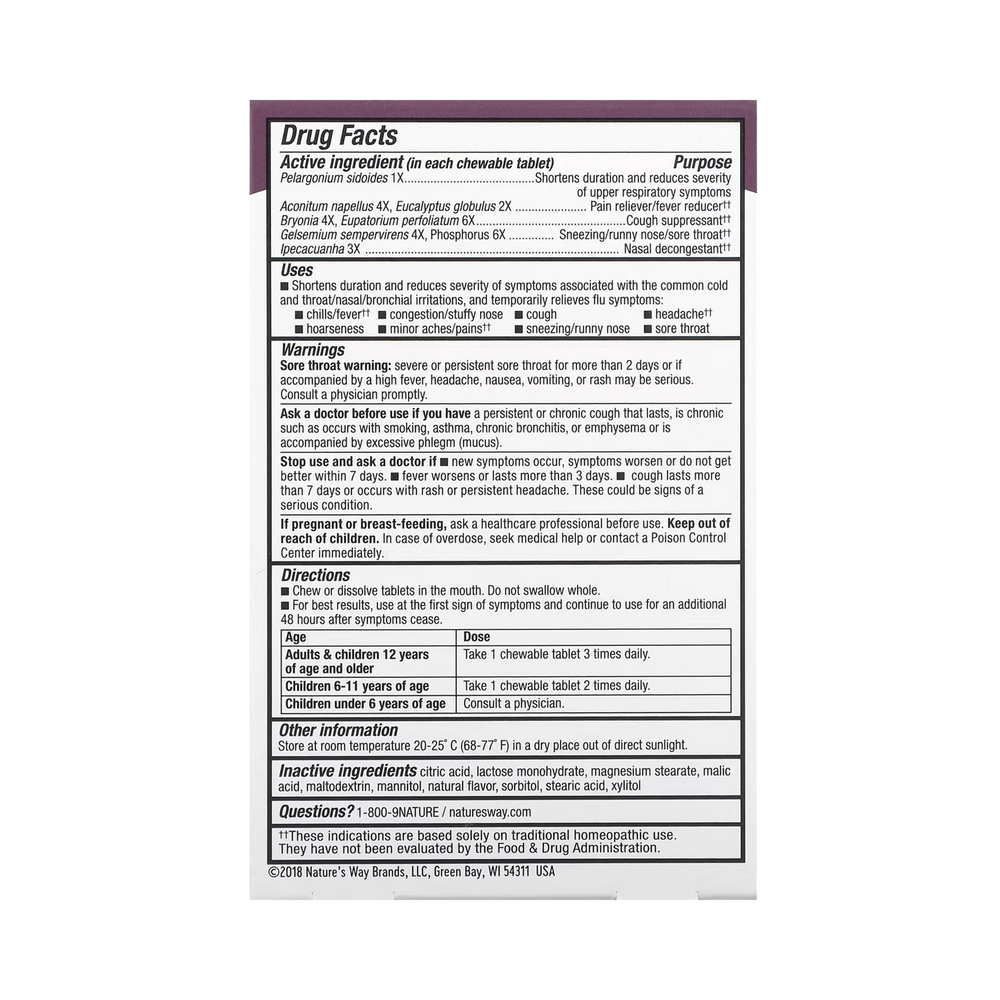 Nature's Way, Umcka Cold+Flu Chewables, Orange, 20 Tablets
