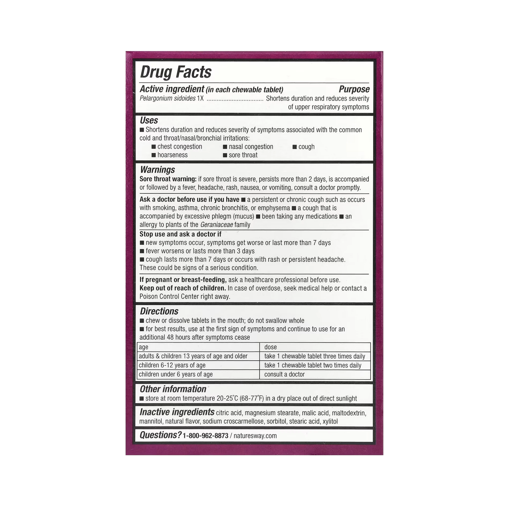 Nature's Way, Umcka ColdCare, Cherry, 20 Chewable Tablets
