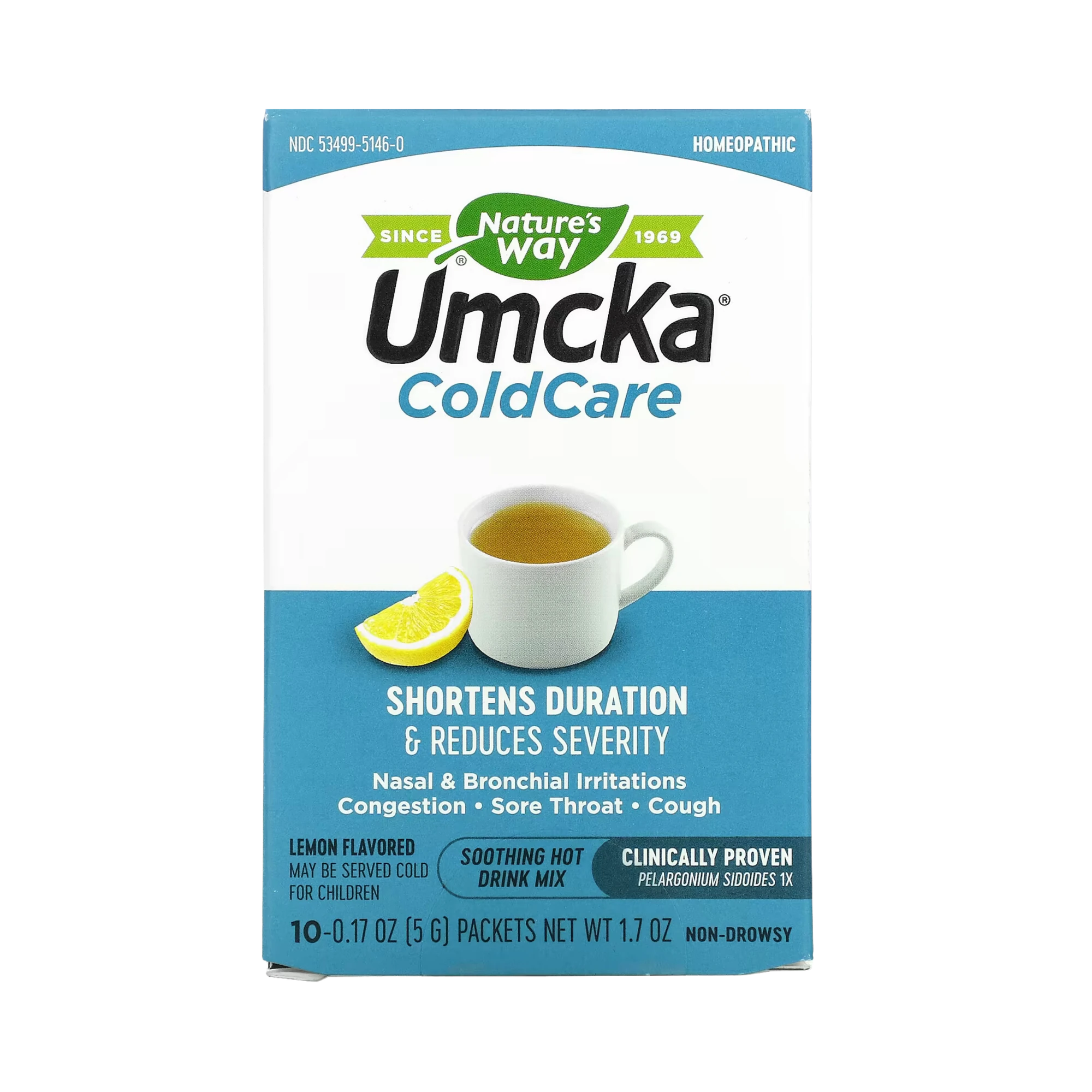 Nature's Way, Umcka, ColdCare, Soothing Hot Drink Mix, Lemon, 10 Packets, 0.17 Oz