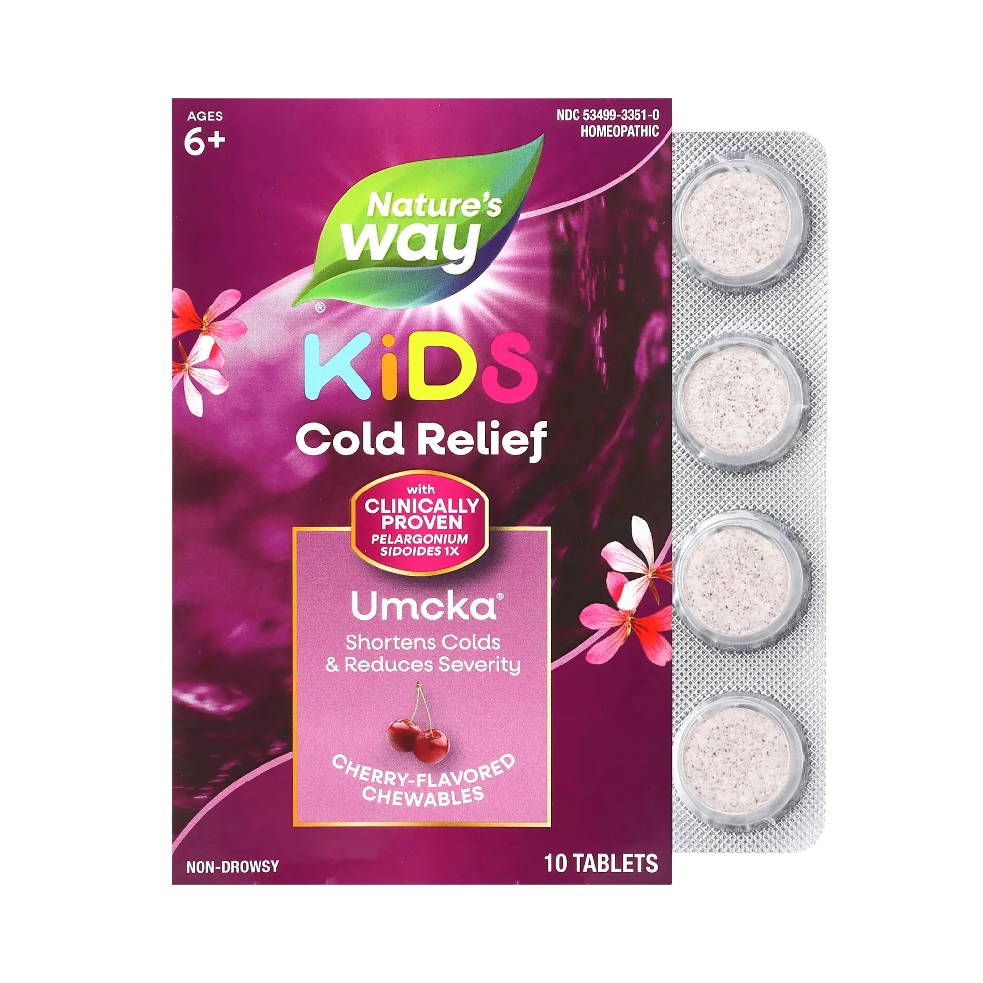 Nature's Way, Umcka, Kids Cold Relief, Non-Drowsy, For Ages 6+, Cherry, 10 Chewable Tablets
