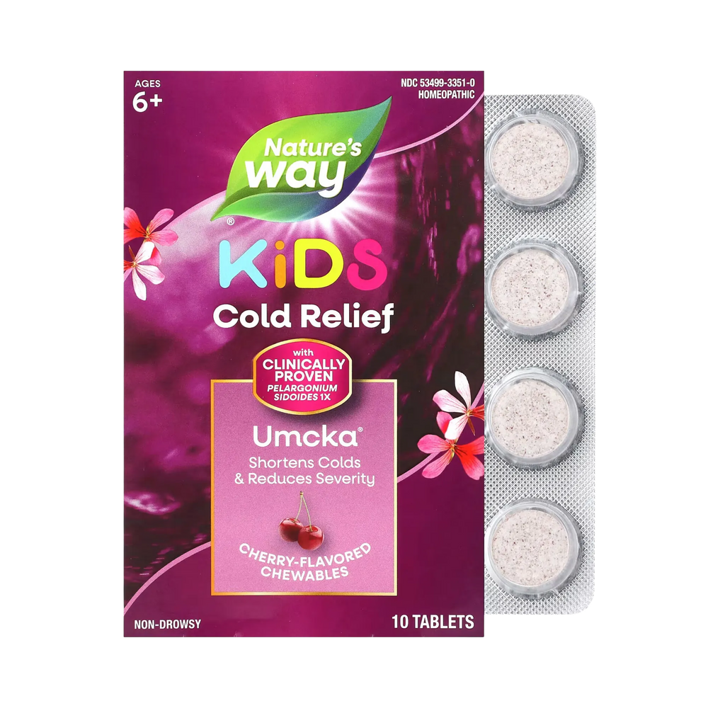Nature's Way, Umcka, Kids Cold Relief, Non-Drowsy, For Ages 6+, Cherry, 10 Chewable Tablets