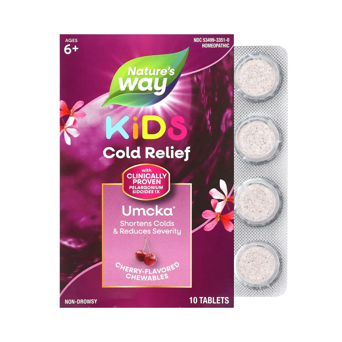 Nature's Way, Umcka, Kids Cold Relief, Non-Drowsy, For Ages 6+, Cherry, 10 Chewable Tablets