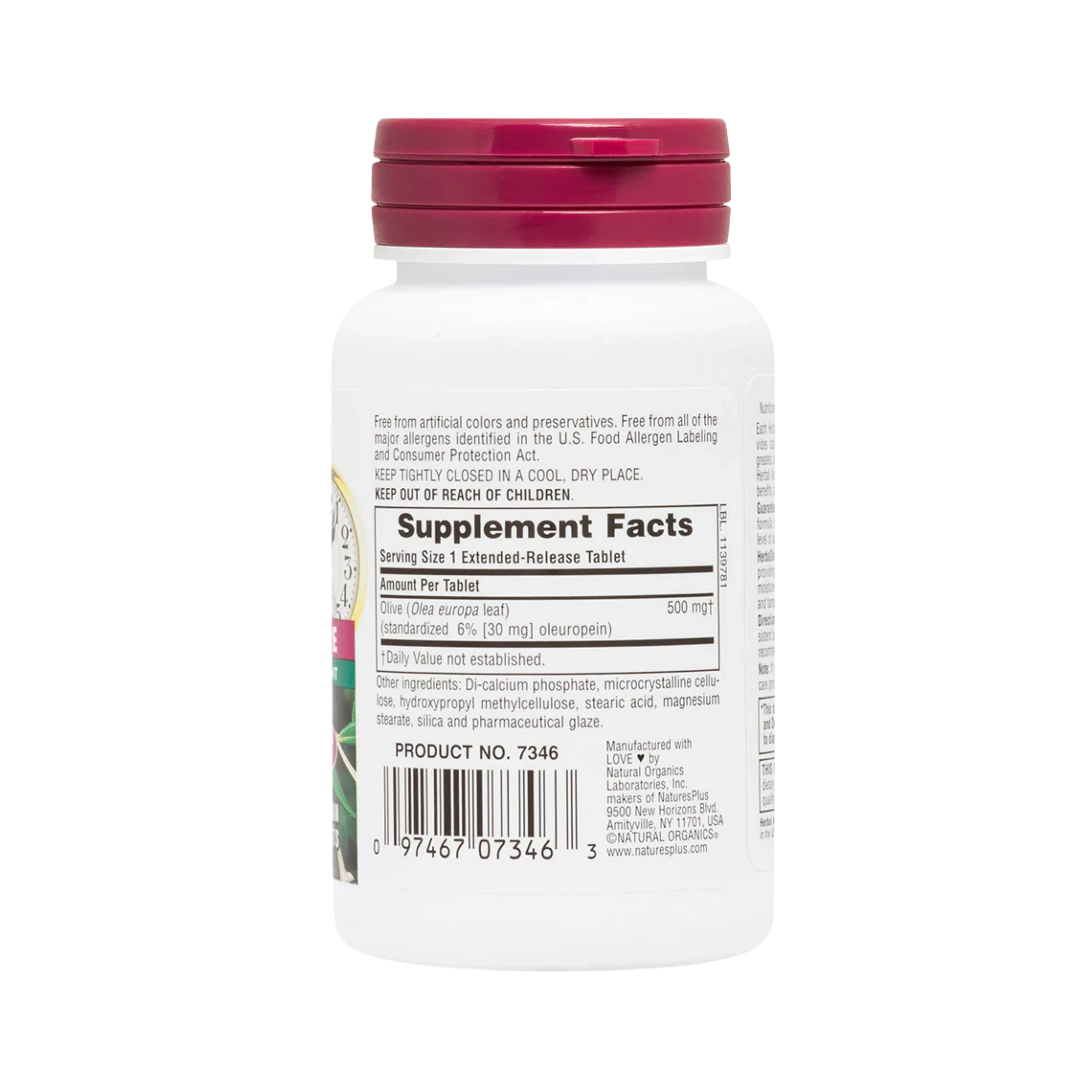 Natures Plus, Olive Leaf Extract 500 Mg Time Release, 30 Sustained Release Tablets