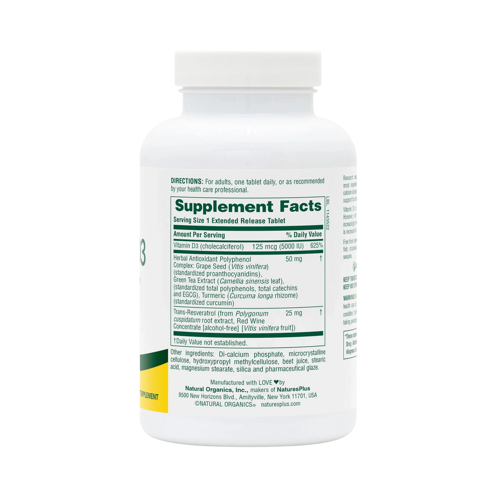 Natures Plus, Vitamin D3, Extended Release, 90 Vegan Tablets
