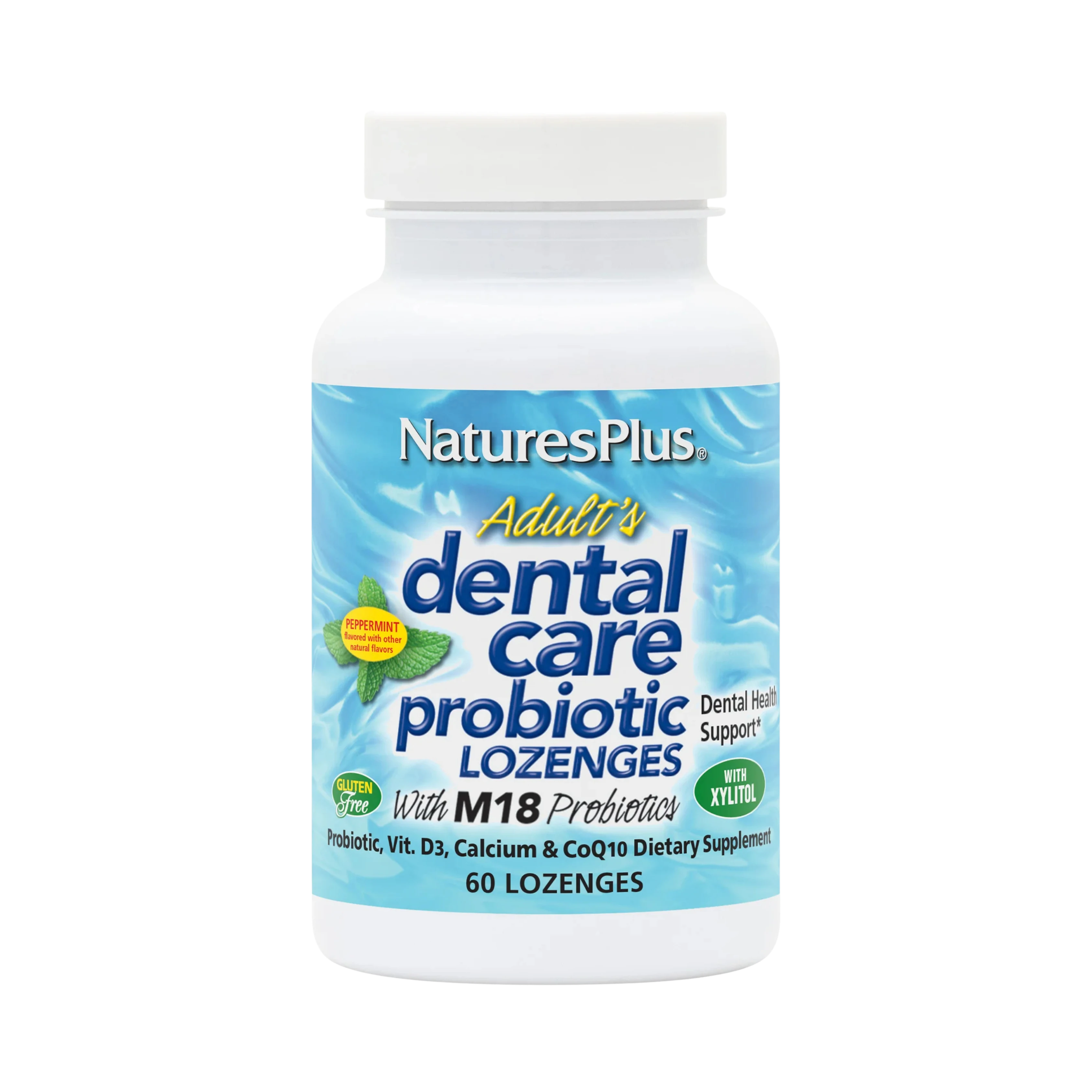 NaturesPlus, Adult's Dental Care Probiotic Lozenges, Peppermint, 60 Lozenges