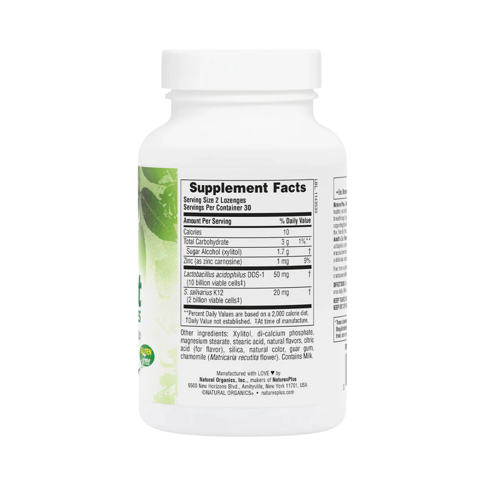 NaturesPlus, Adult's Ear, Nose & Throat Lozenges with K12 Probiotics, Natural Tropical Cherry-Berry, 60 Lozenges