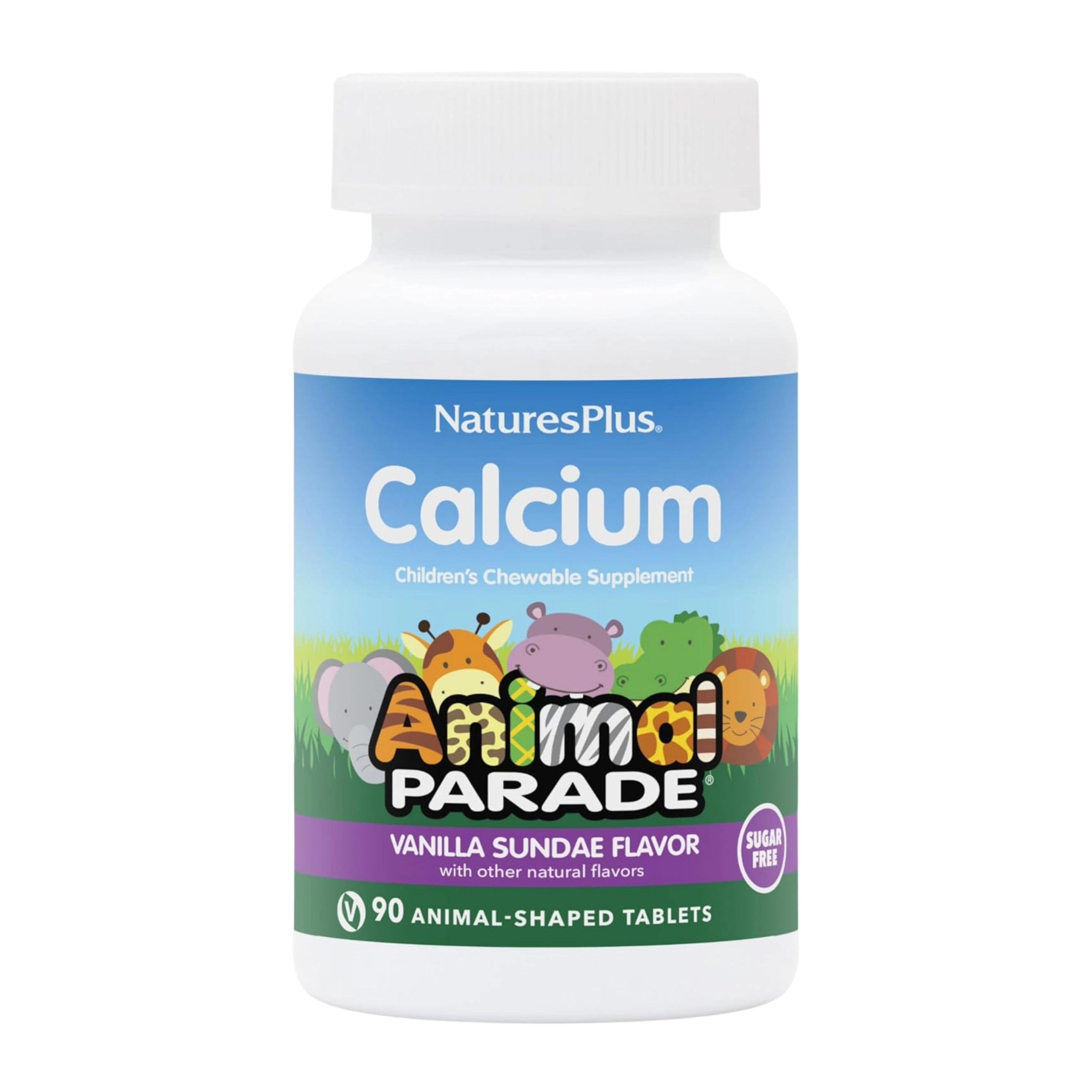 NaturesPlus, Animal Parade, Calcium Children’s Chewable Supplement, Vanilla Sundae, Sugar Free, 90 Animal-Shaped Tablets