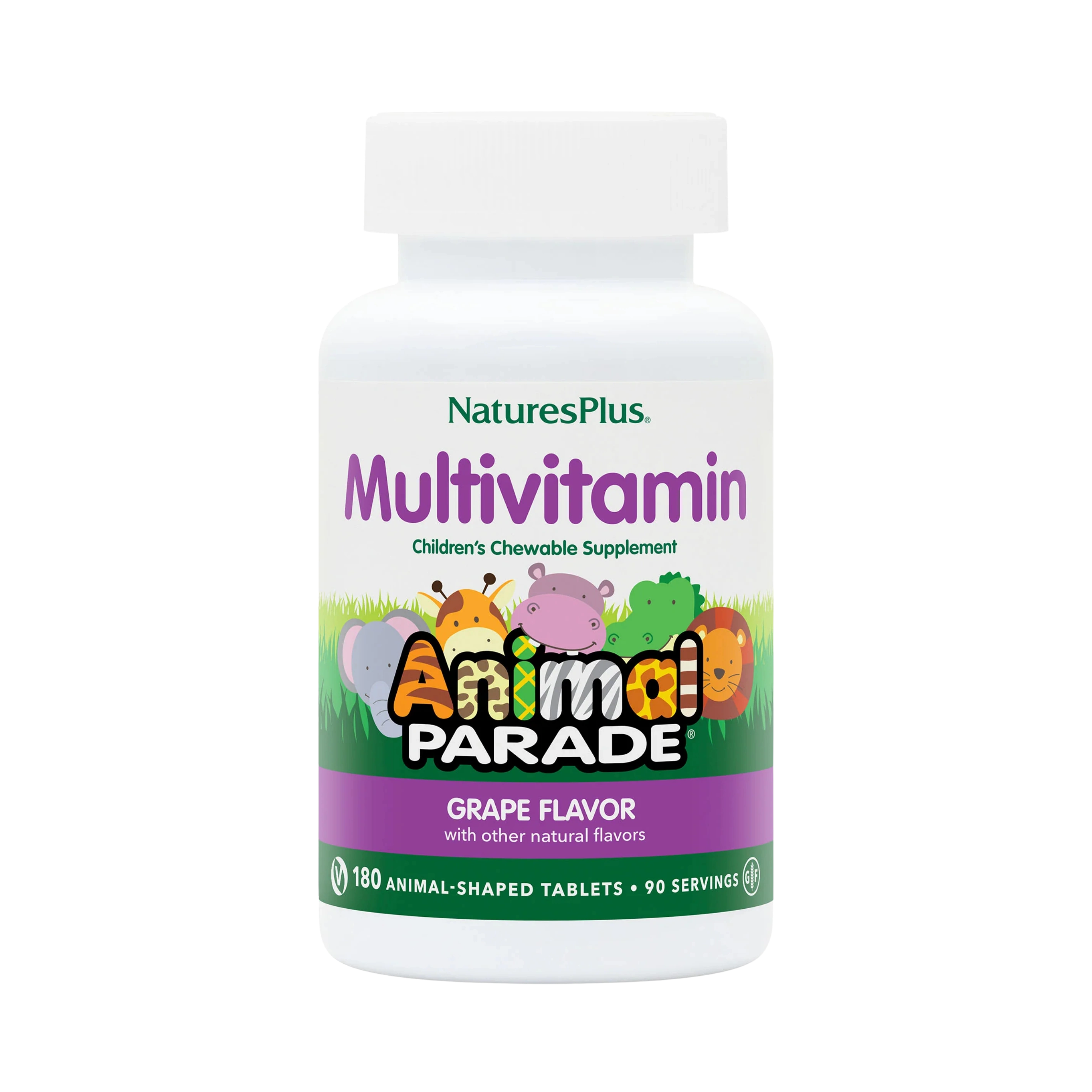 NaturesPlus, Animal Parade, Children's Chewable Multivitamin, Grape, 180 Animal-Shaped Tablets