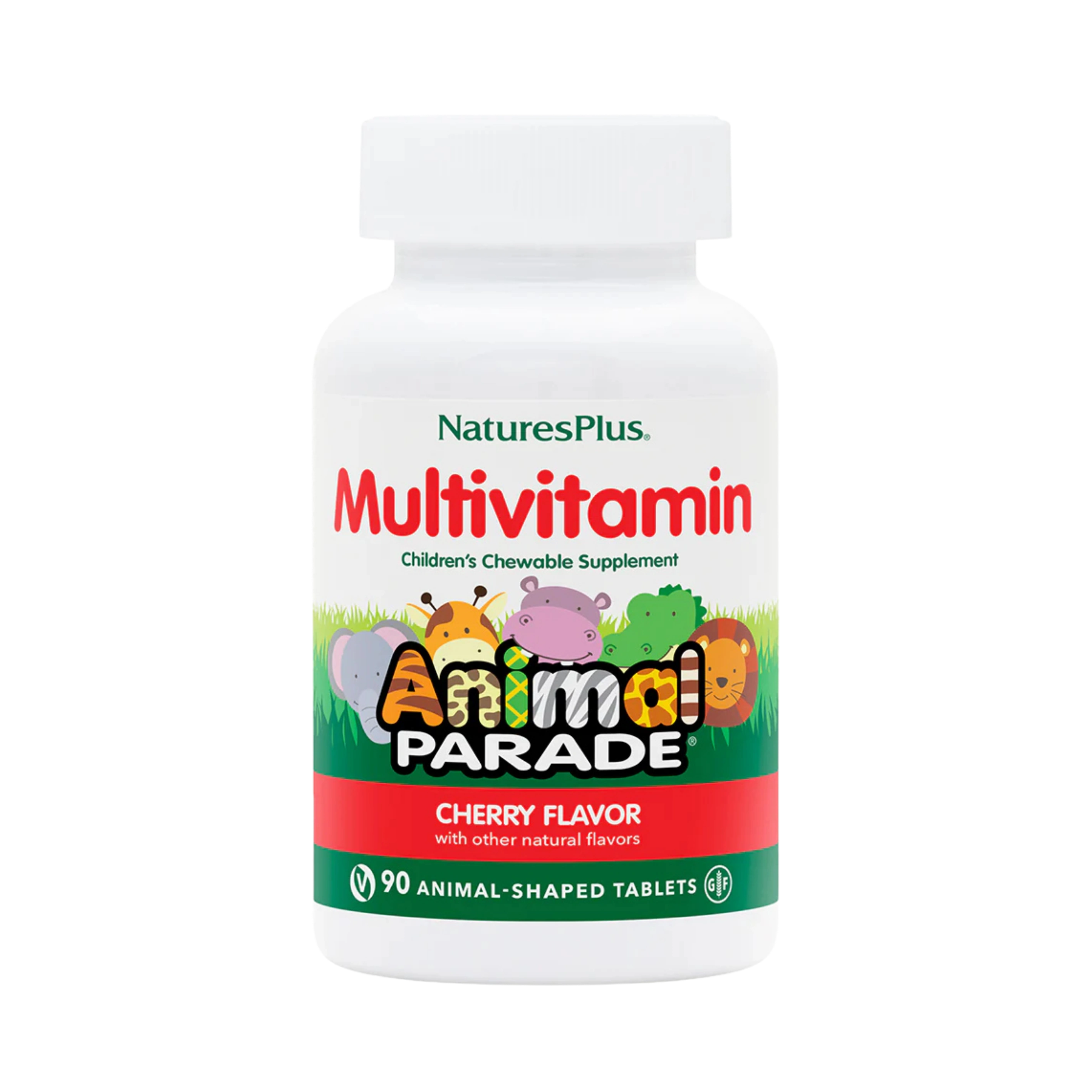NaturesPlus, Animal Parade, Children's Chewable Multivitamin Supplement, Cherry, 90 Animal-Shaped Tablets