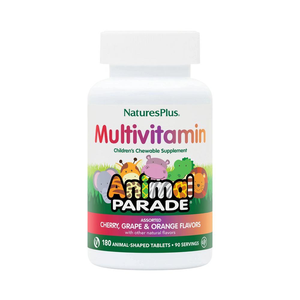 NaturesPlus, Animal Parade, Children's Chewable Multivitamin Supplement, Cherry, Grape & Orange, 180 Animal-Shaped Tablets