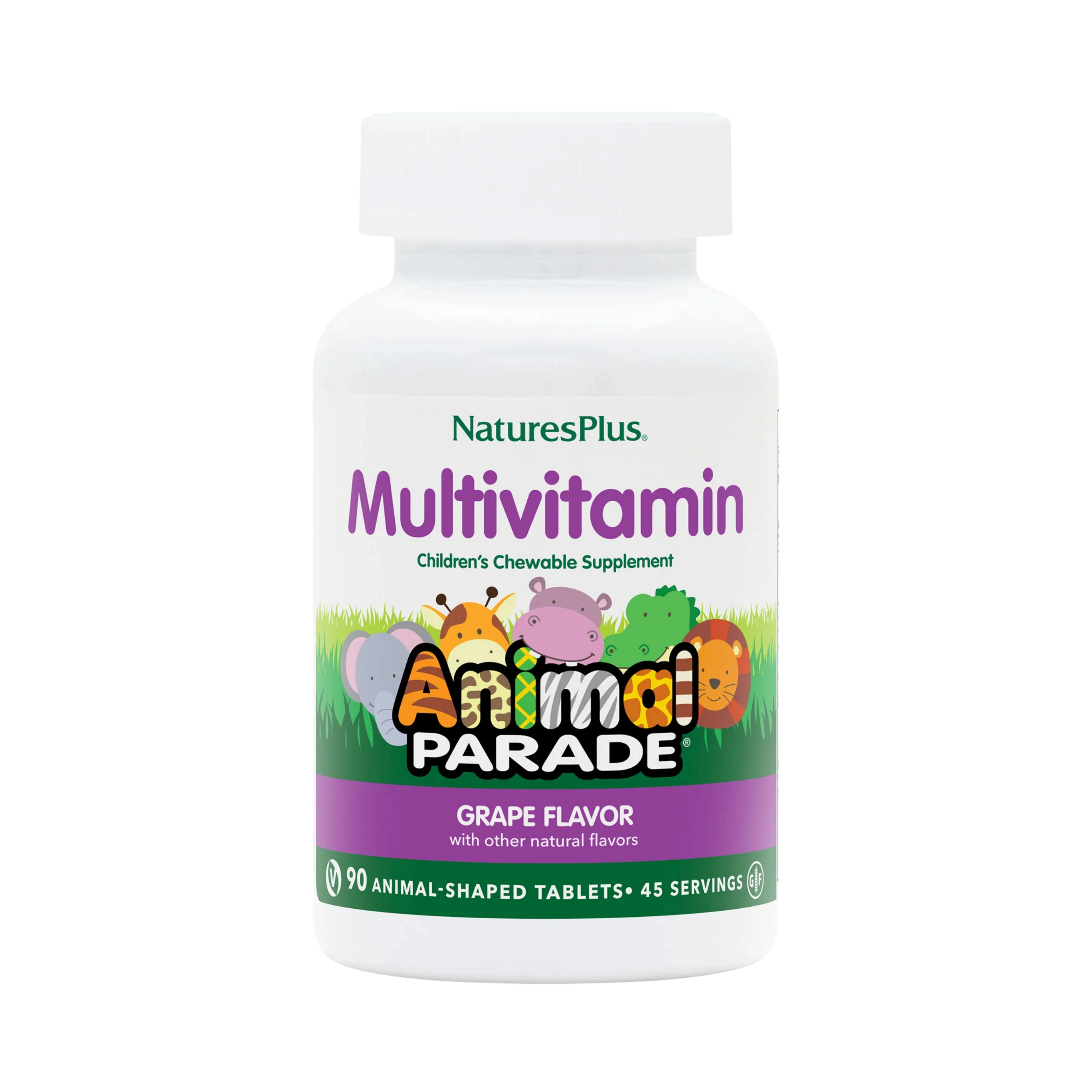 NaturesPlus, Animal Parade, Children's Chewable Multivitamin Supplement, Grape, 90 Animal-Shaped Tablets