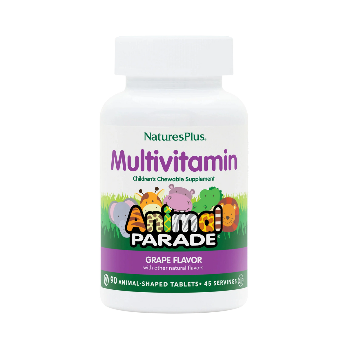 NaturesPlus, Animal Parade, Children's Chewable Multivitamin Supplement, Grape, 90 Animal-Shaped Tablets