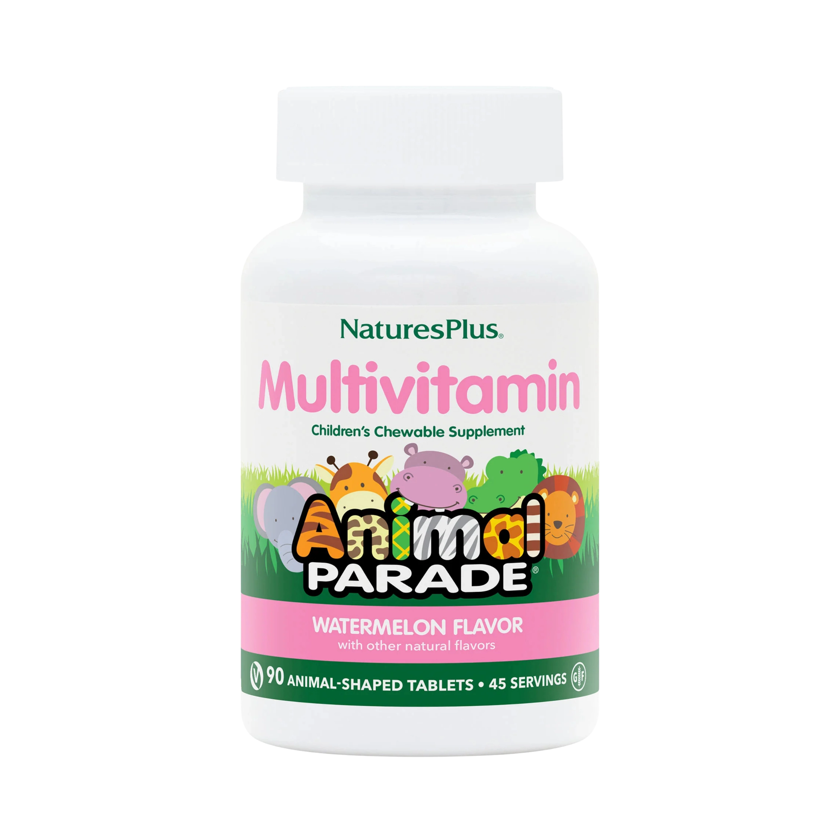 NaturesPlus, Animal Parade, Children's Chewable Multivitamin Supplement, Watermelon, 90 Animal-Shaped Tablets