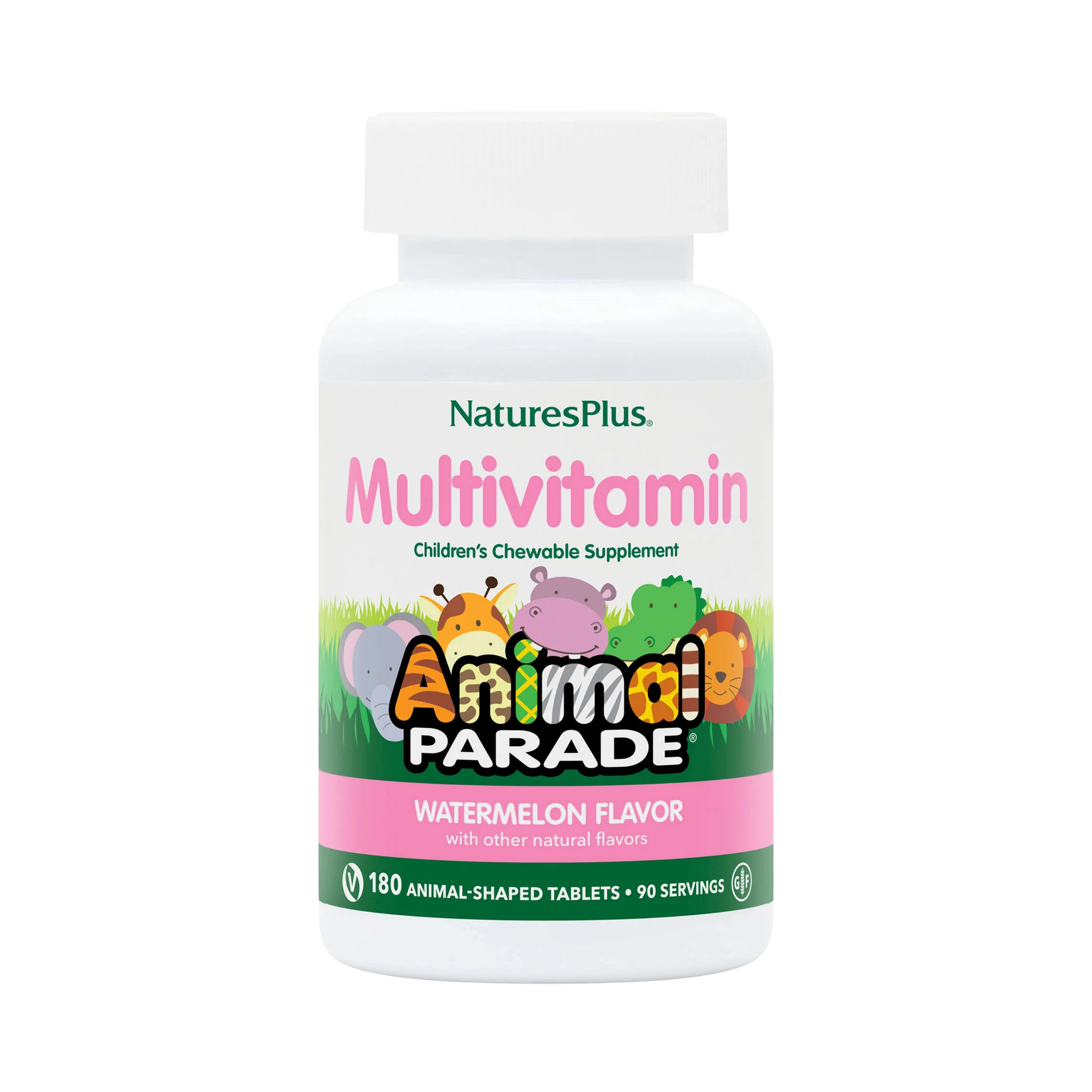 NaturesPlus, Animal Parade, Children's Chewable Supplement, Watermelon, 180 Animal-Shaped Tablets