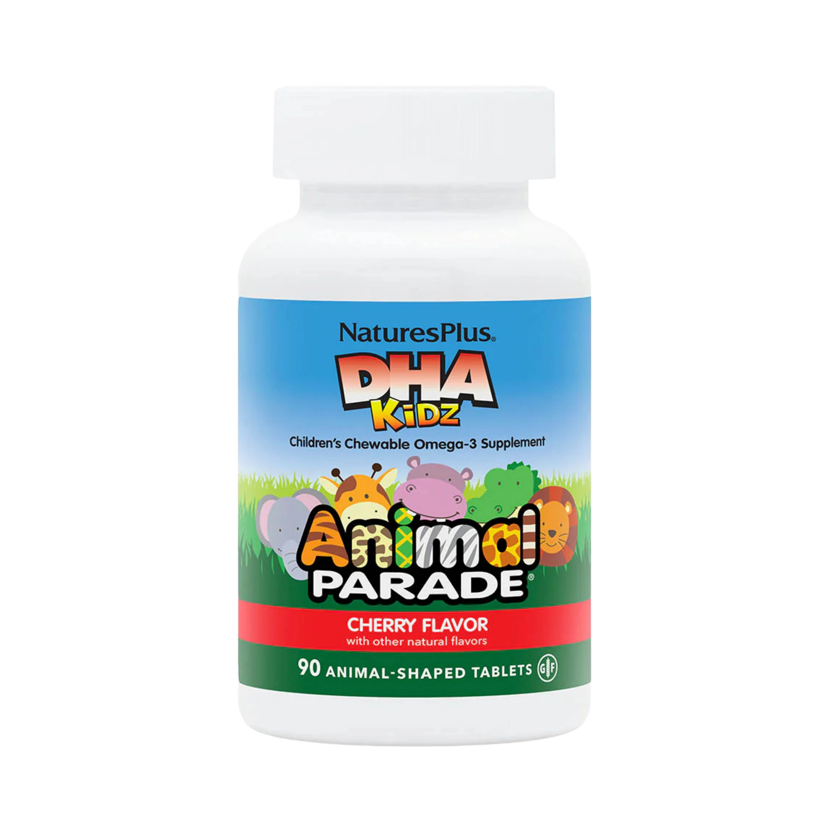 NaturesPlus, Animal Parade, DHA Kids, Children's Chewable Omega-3 Supplement, Cherry, 90 Animal-Shaped Tablets