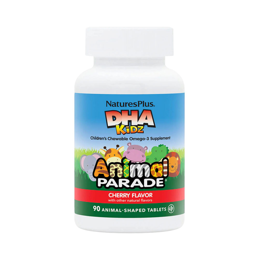 NaturesPlus, Animal Parade, DHA Kids, Children's Chewable Omega-3 Supplement, Cherry, 90 Animal-Shaped Tablets