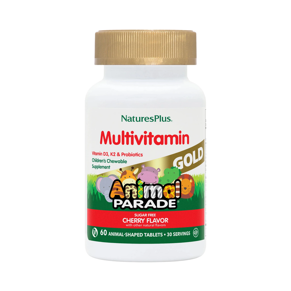 NaturesPlus, Animal Parade Gold, Children's Chewable Multivitamin Supplement, Cherry, 60 Animal-Shaped Tablets