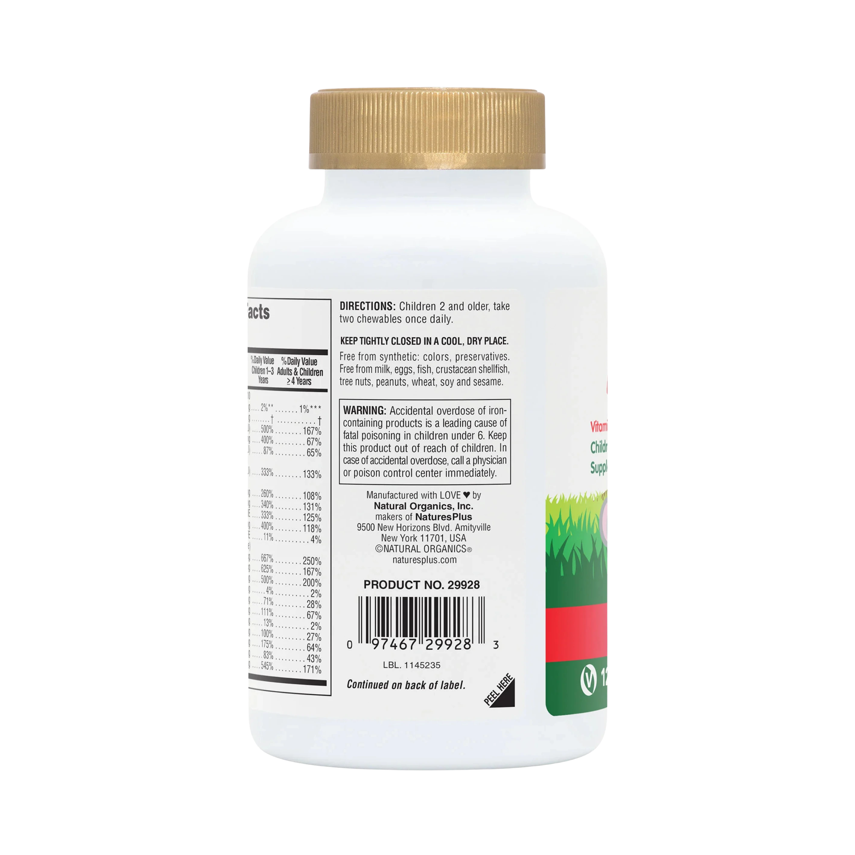 NaturesPlus, Animal Parade Gold, Children's Chewable Multivitamin Supplement, Cherry, Grape & Orange, 120 Animal-Shaped Tablets