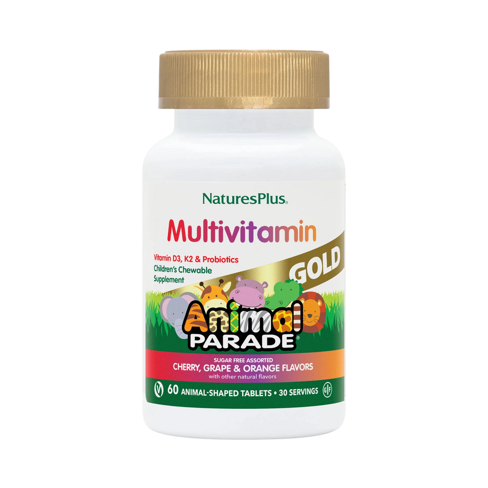 NaturesPlus, Animal Parade Gold, Children's Chewable Supplement, Cherry, Grape & Orange, 60 Animal-Shaped Tablets