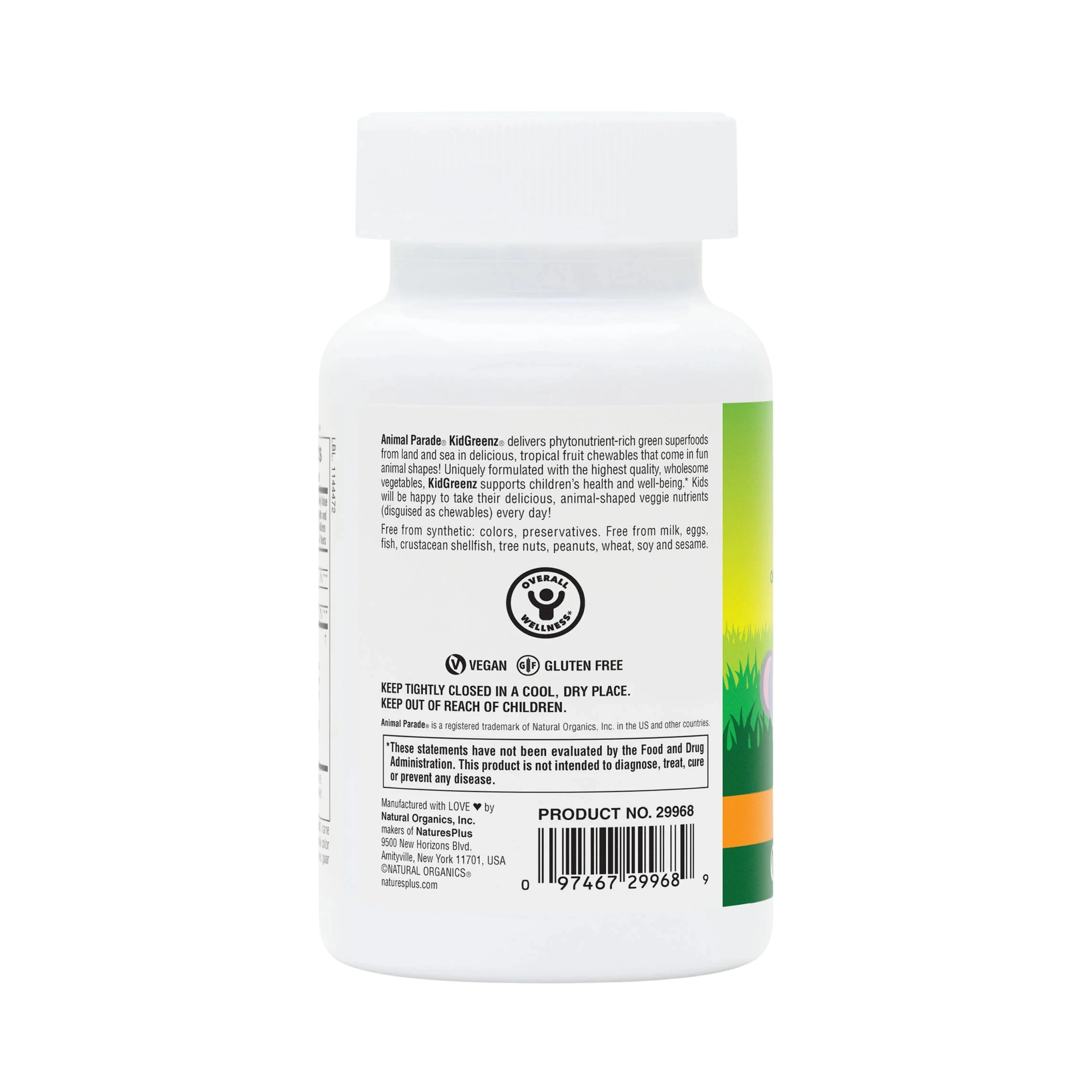 NaturesPlus, Animal Parade, Kid Greenz, Children's Chewable Green Food Supplement, Tropical Fruit, 90 Animal-Shaped Tablets