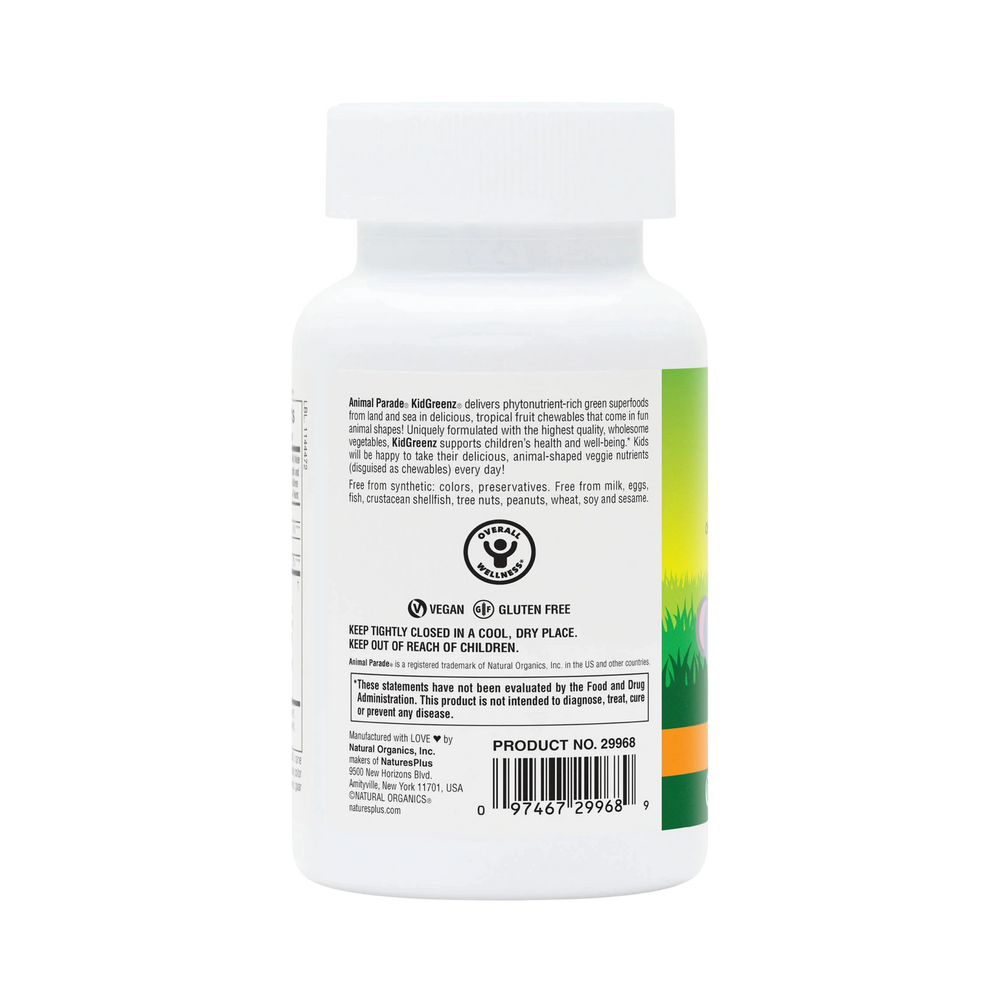 NaturesPlus, Animal Parade, Kid Greenz, Children's Chewable Green Food Supplement, Tropical Fruit, 90 Animal-Shaped Tablets
