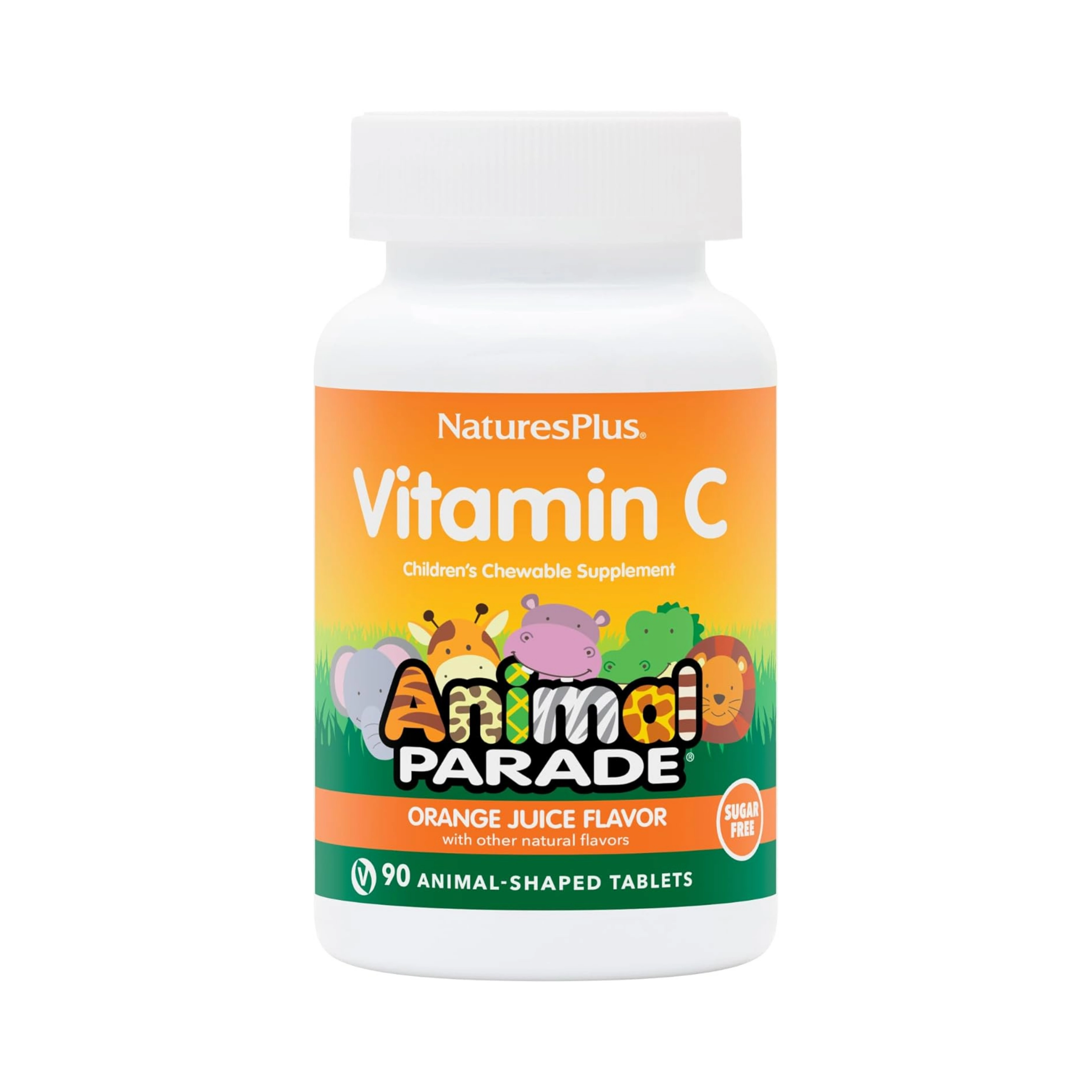 NaturesPlus, Animal Parade, Vitamin C, Children's Chewable Supplement, Sugar Free, Orange Juice, 90 Animal-Shaped Tablets