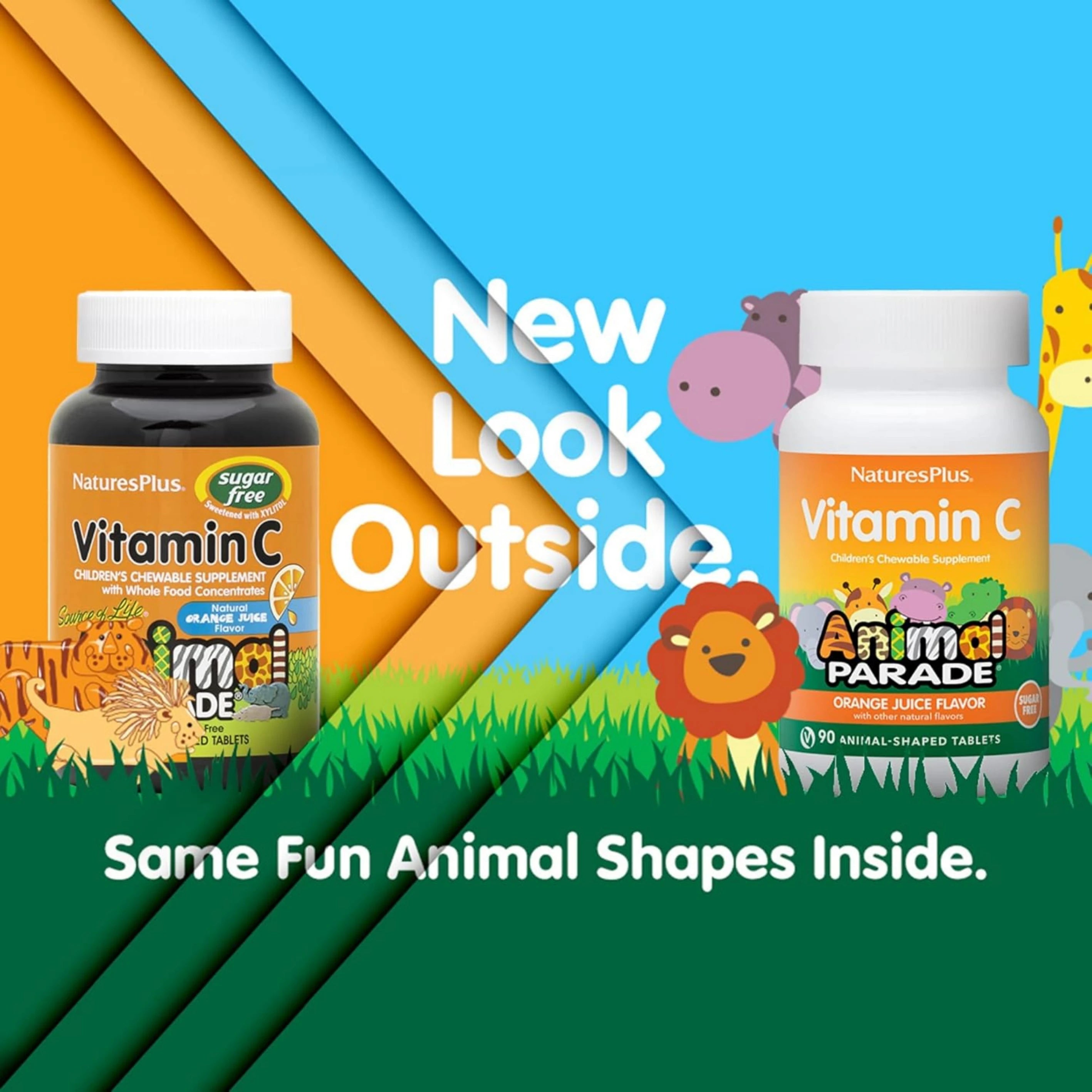 NaturesPlus, Animal Parade, Vitamin C, Children's Chewable Supplement, Sugar Free, Orange Juice, 90 Animal-Shaped Tablets