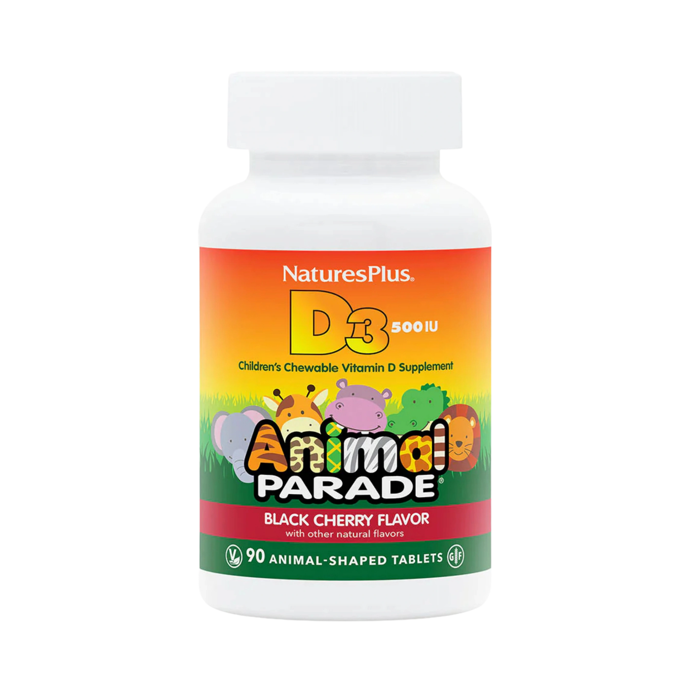 NaturesPlus, Animal Parade, Vitamin D3, Black Cherry, 12.5 Mcg, 90 Animal-Shaped Tablets