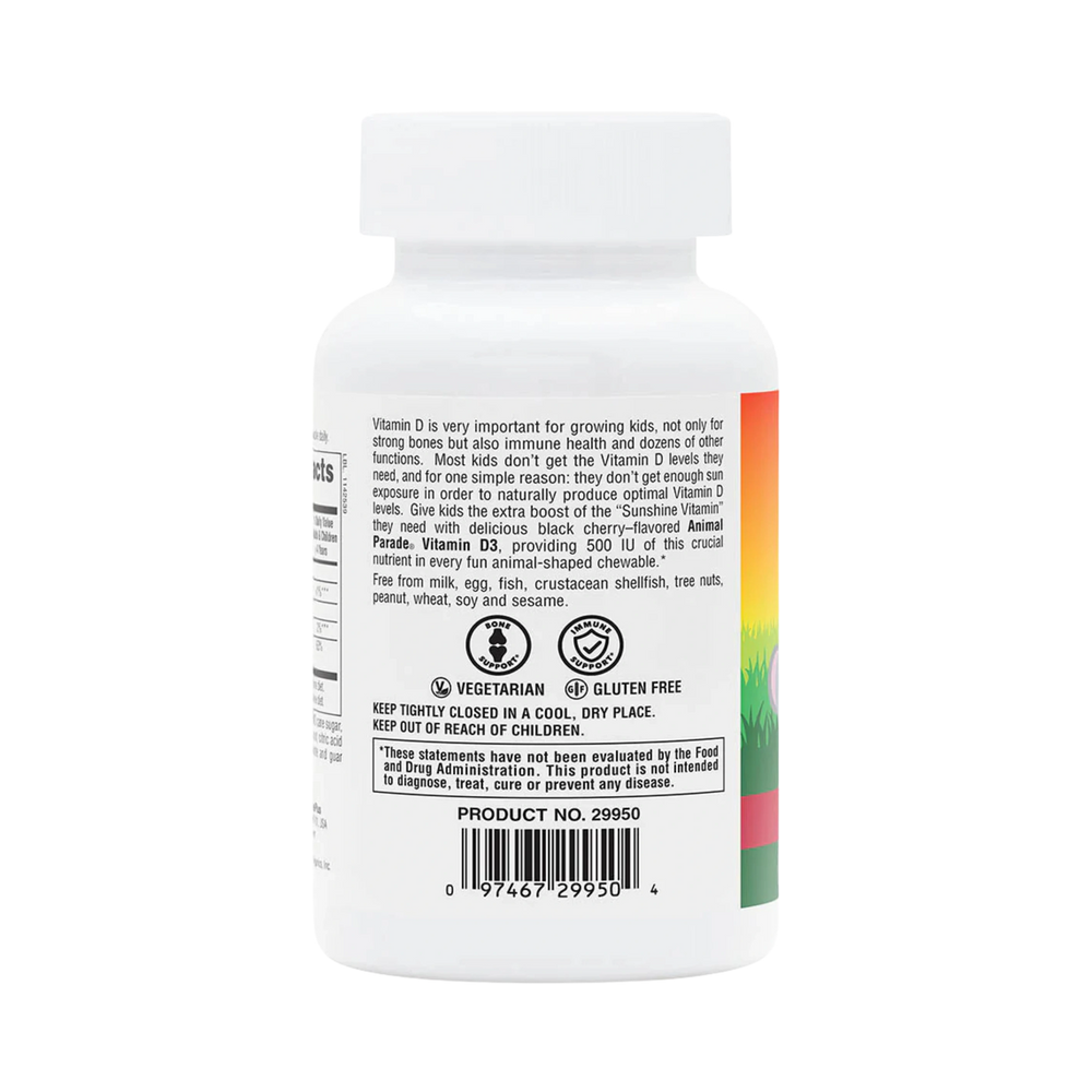 NaturesPlus, Animal Parade, Vitamin D3, Black Cherry, 12.5 Mcg, 90 Animal-Shaped Tablets